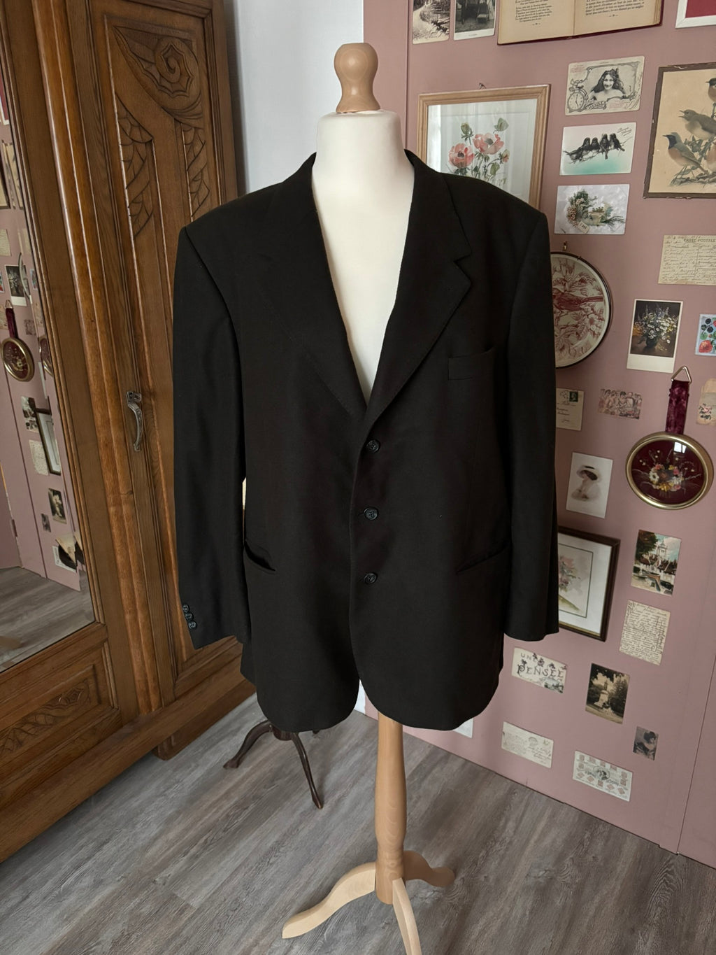 Blazer unisexe oversize vintage en laine et cachemire kaki - Du 44 au 50 – Années 90
