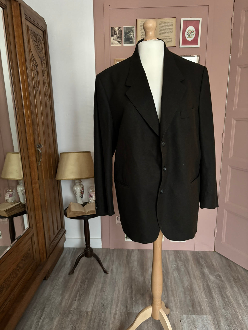 Blazer unisexe oversize vintage en laine et cachemire kaki - Du 44 au 50 – Années 90