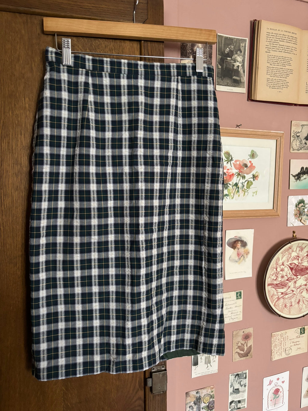 Blue and green plaid pencil skirt – Size 36/38 (US 4/6) – 80s/90s