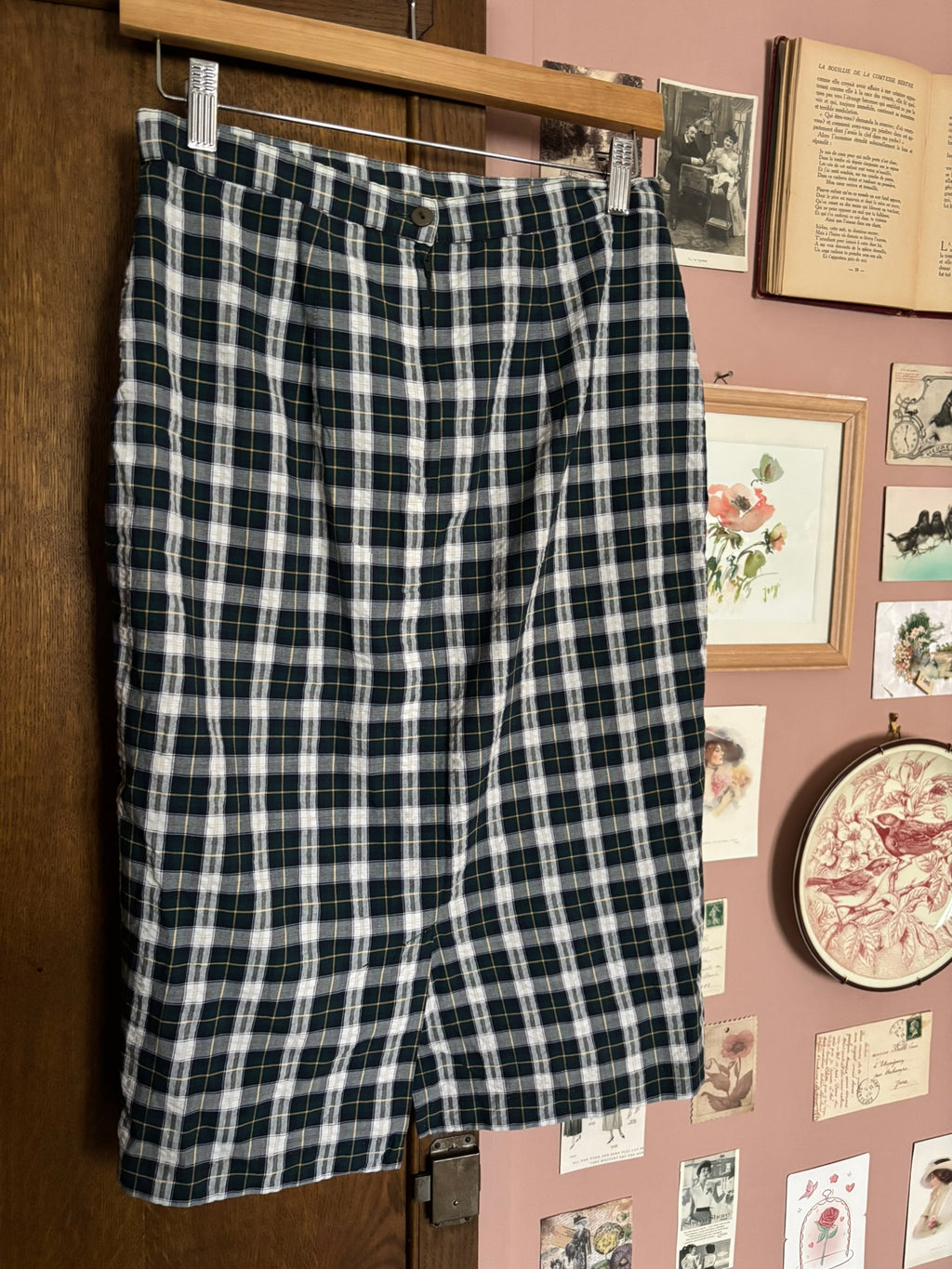 Blue and green plaid pencil skirt – Size 36/38 (US 4/6) – 80s/90s
