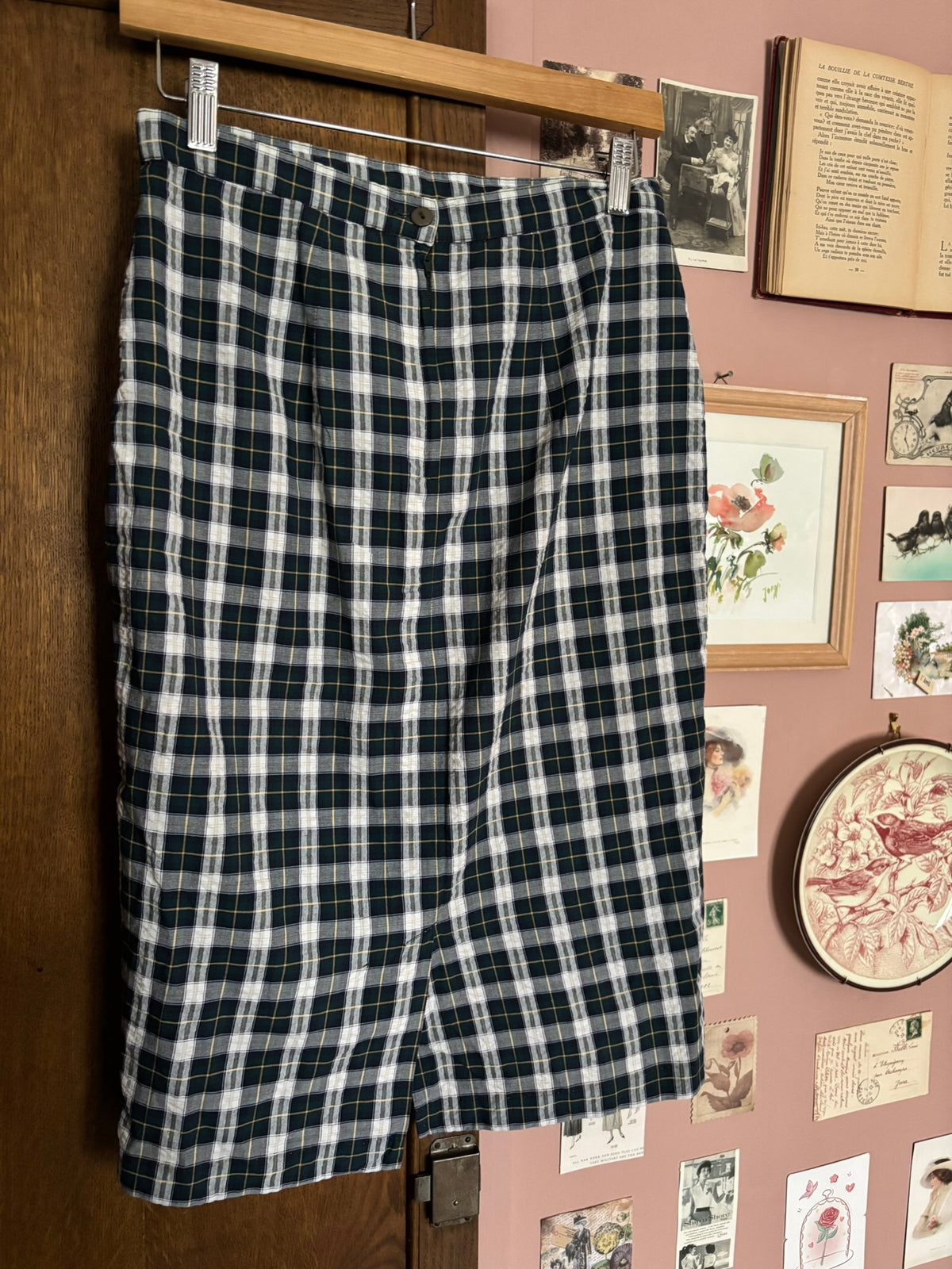 Blue and green plaid pencil skirt – Size 36/38 (US 4/6) – 80s/90s