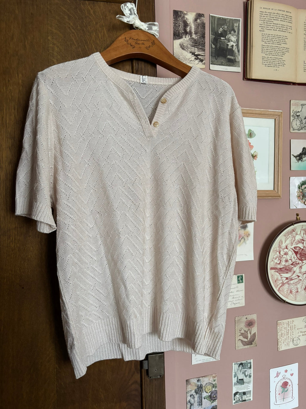 T-shirt vintage en maille ajourée écru – T.38/40 -Années 2000