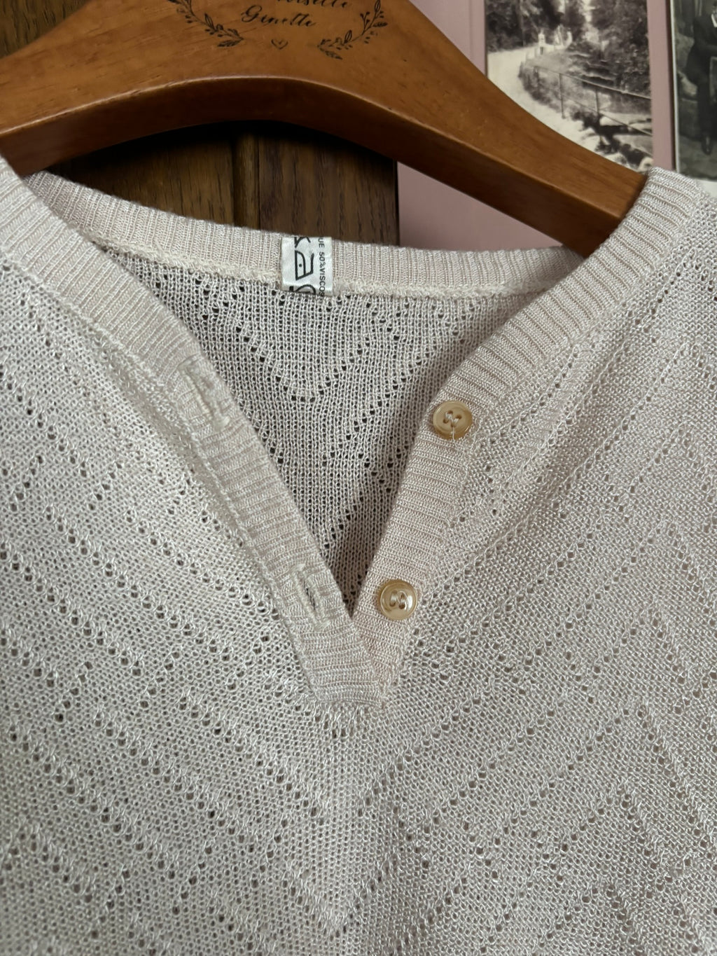 T-shirt vintage en maille ajourée écru – T.38/40 -Années 2000