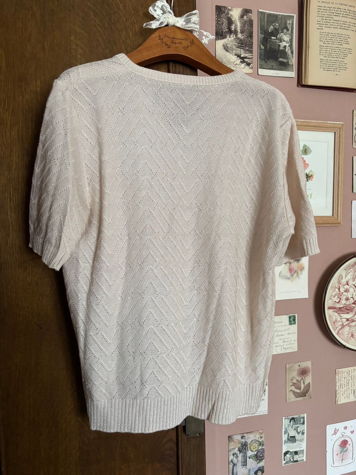 T-shirt vintage en maille ajourée écru – T.38/40 -Années 2000