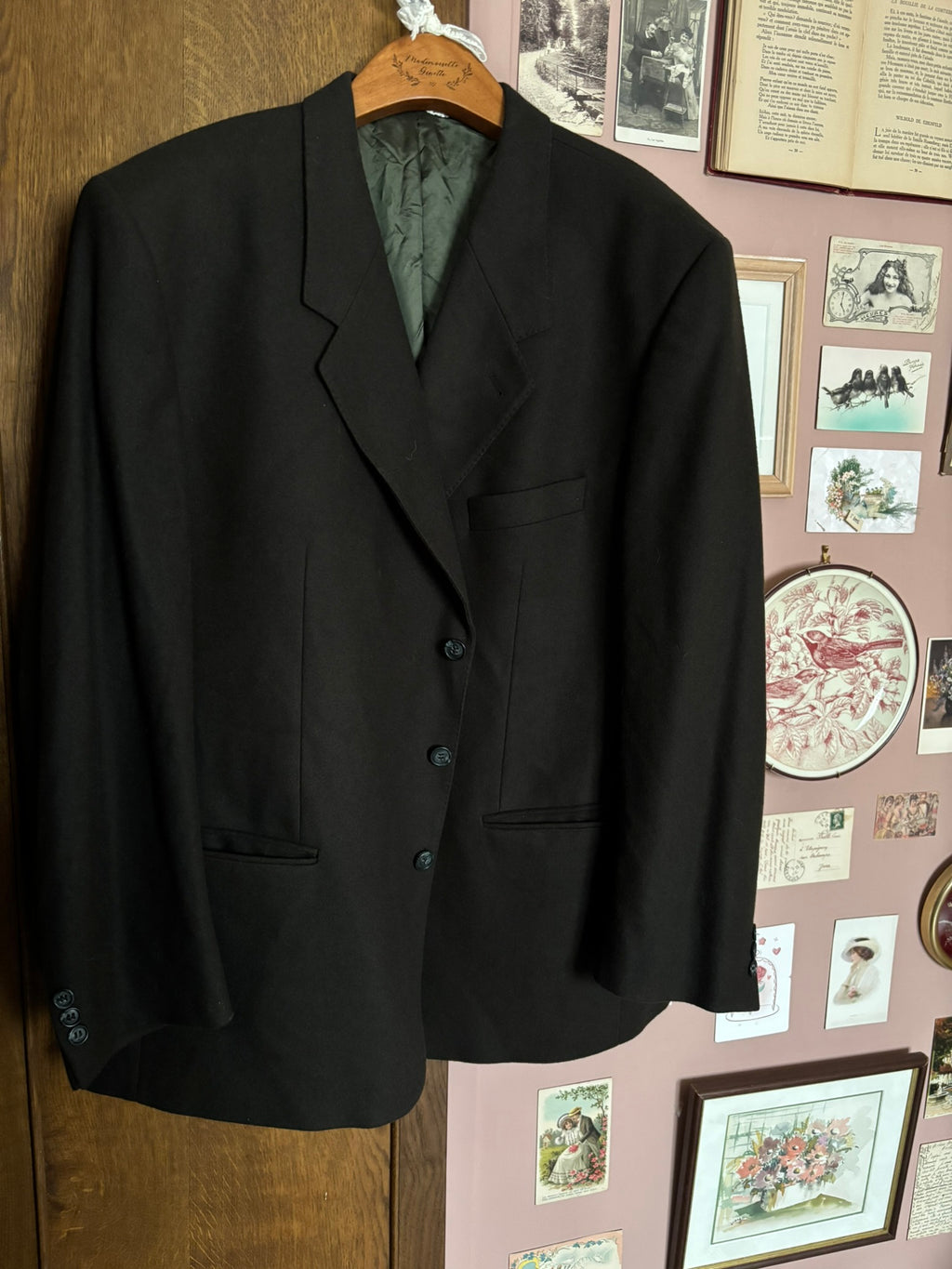 Blazer unisexe oversize vintage en laine et cachemire kaki - Du 44 au 50 – Années 90