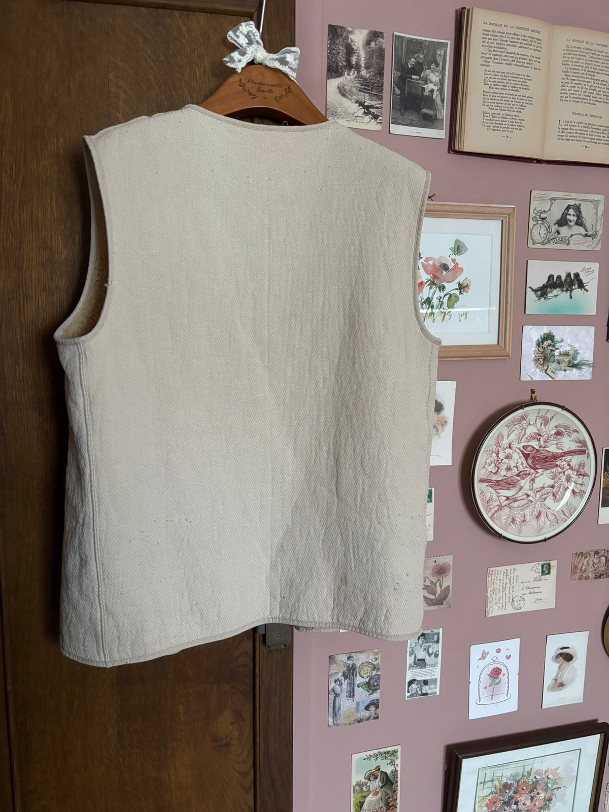 Gilet sans manches vintage écru doublé sherpa – Du 38 au 42  – Années 70