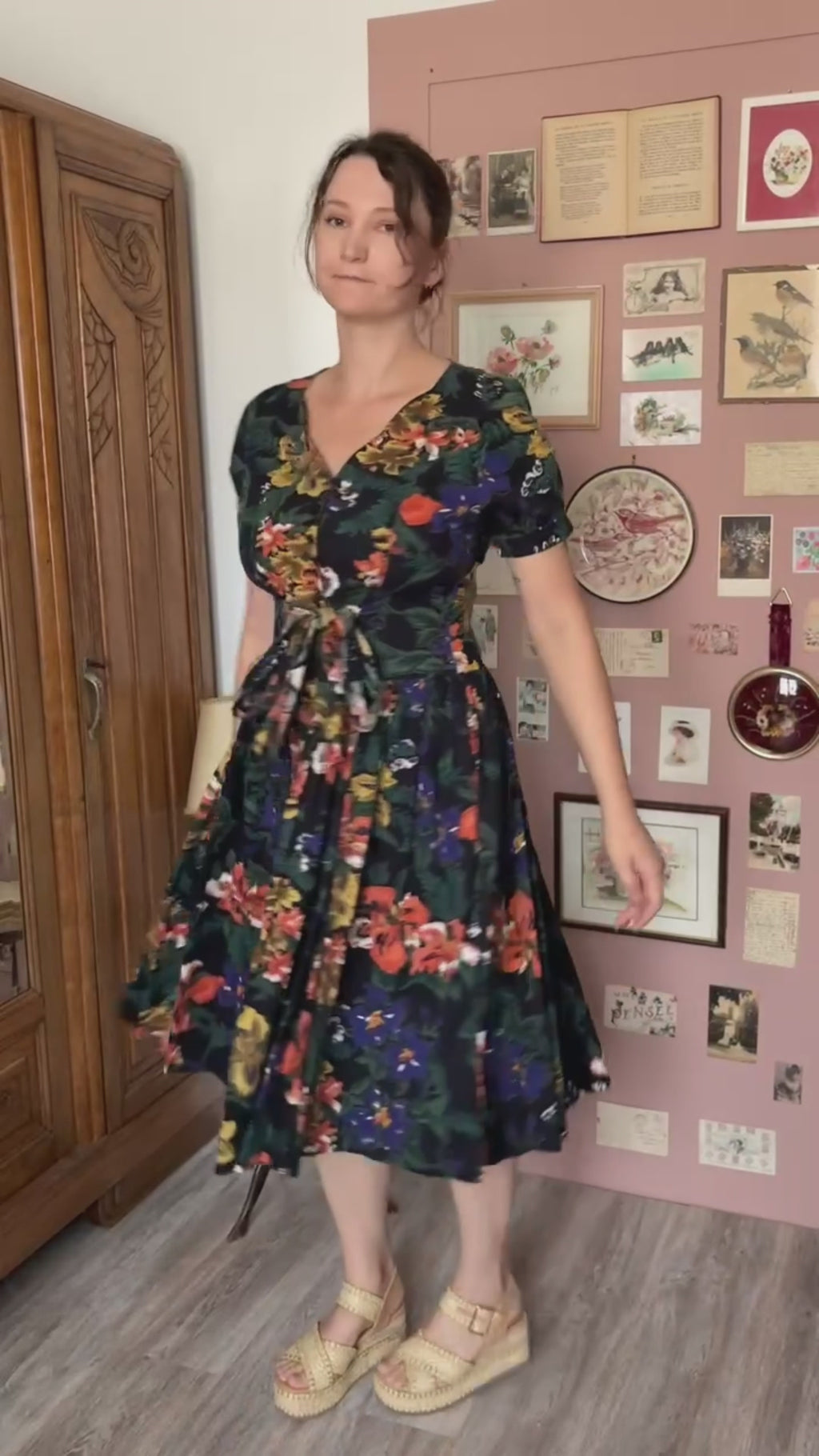 Robe midi patineuse fleurie René Derhy – T.38/40 – Vintage années 90