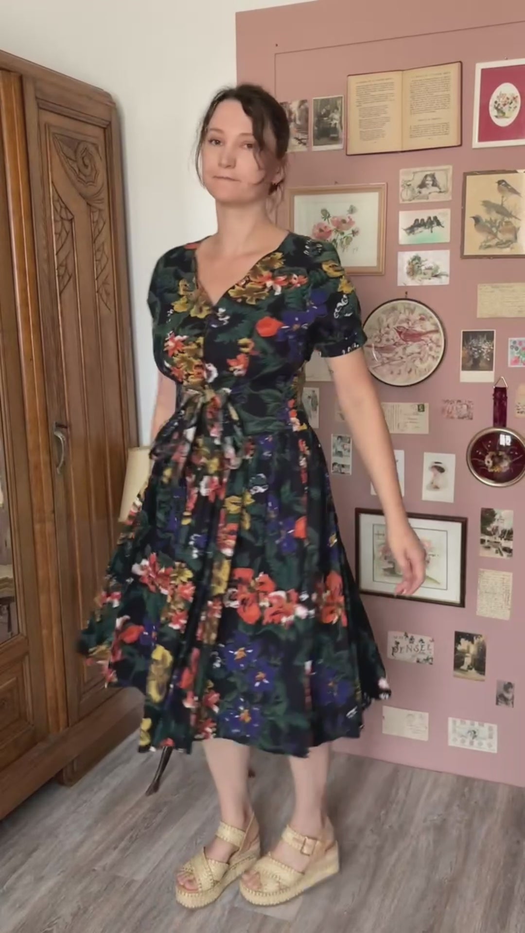 Robe midi patineuse fleurie René Derhy – T.38/40 – Vintage années 90