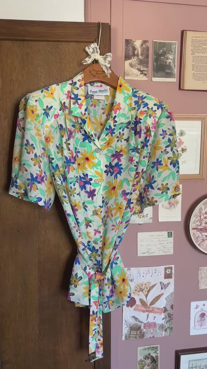 Chemisier fluide fleuri ceinturé – Du 40 au 44 - Vintage années 80