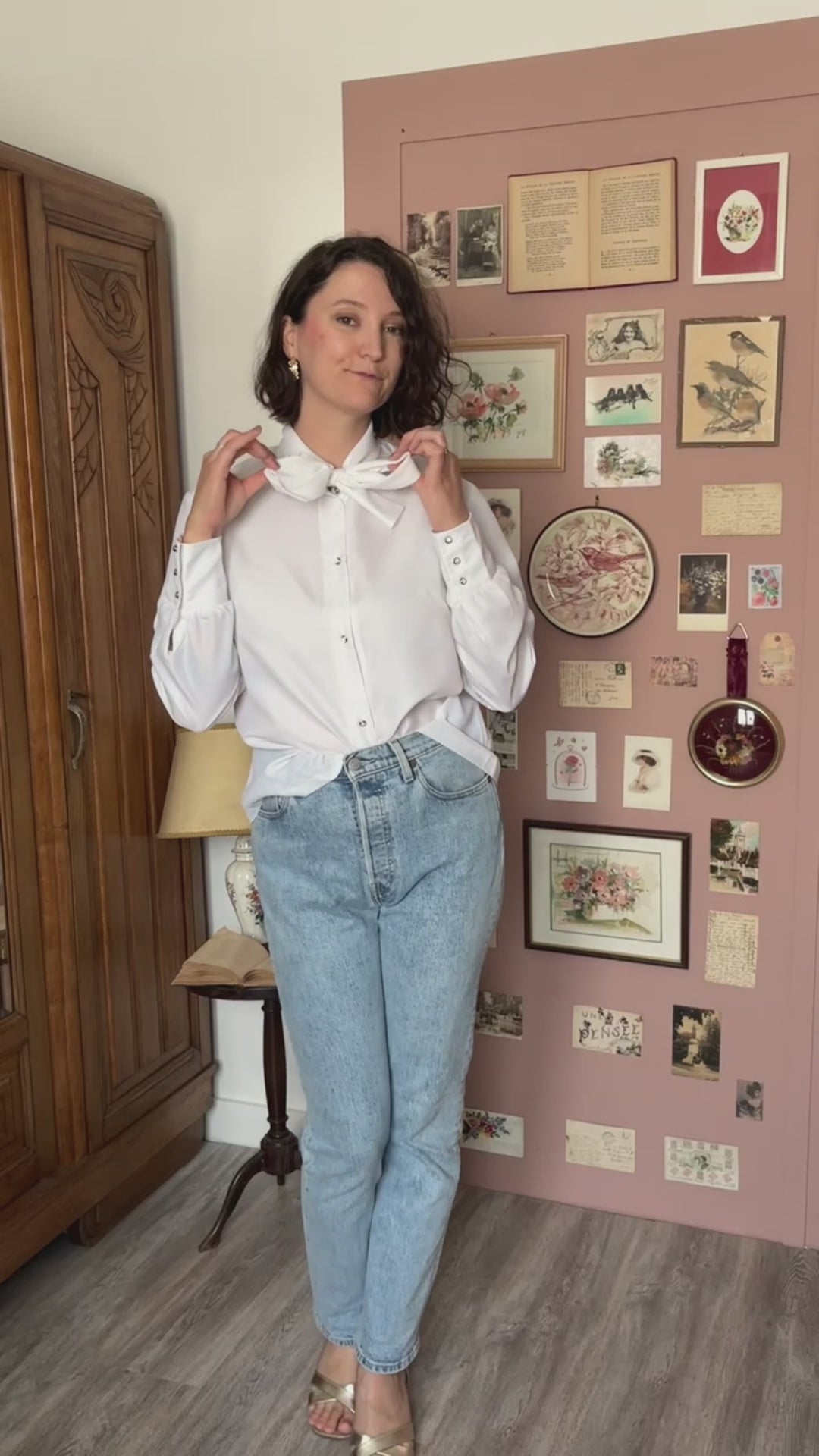 Chemise vintage blanche à col lavallière – Création Gerges Serre  T.42/44– Années 80