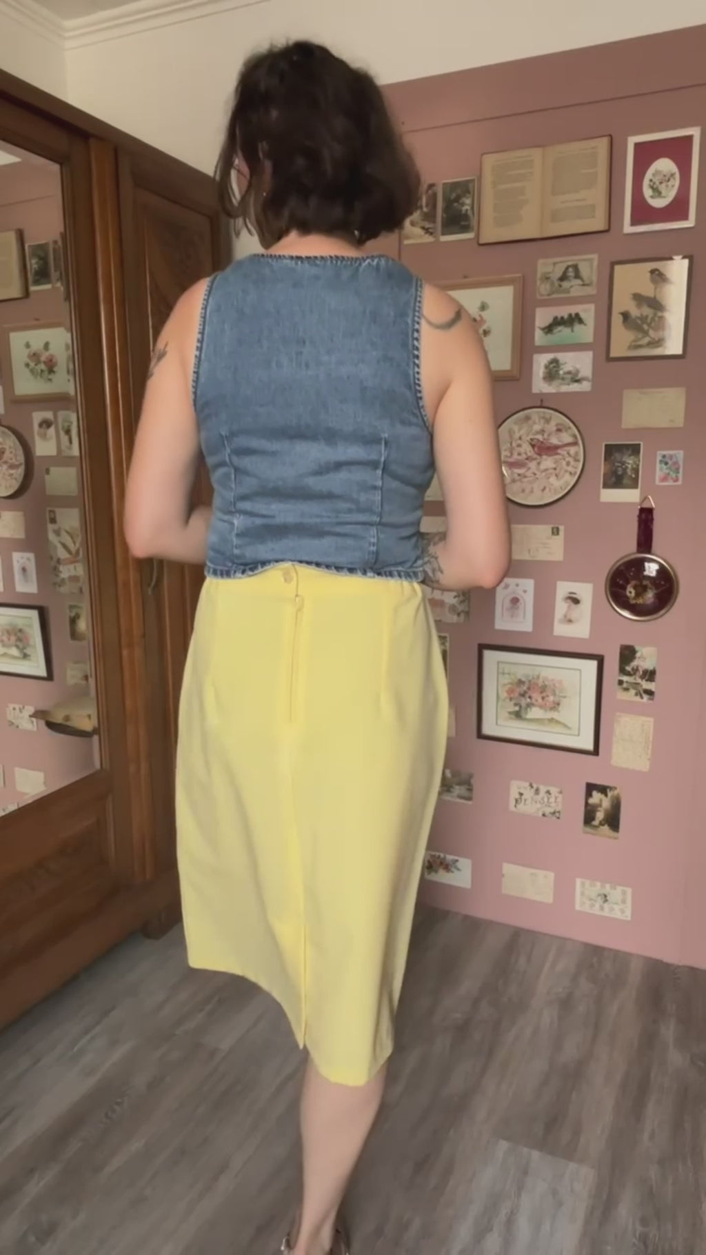 Jupe droite jaune pastel – T.40/42 – Vintage années 80/90