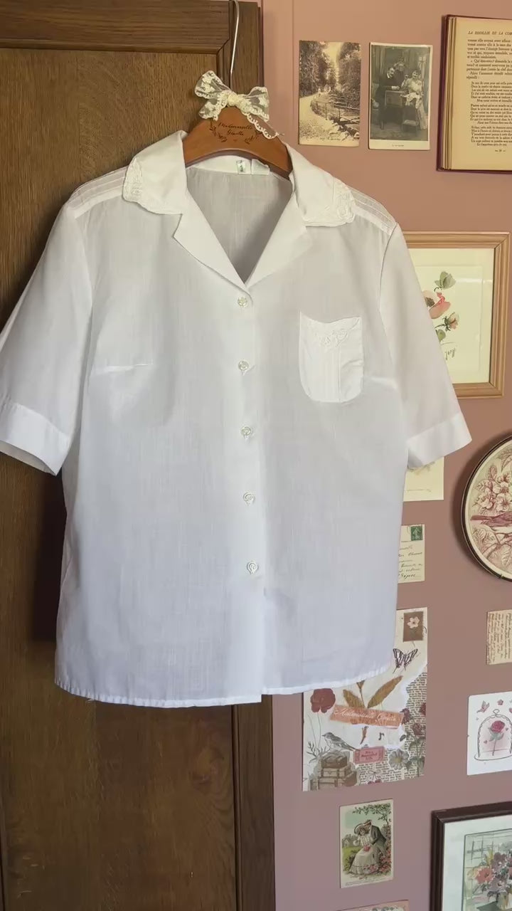 Chemisier blanc brodé – T.40/42- Vintage années 70/80
