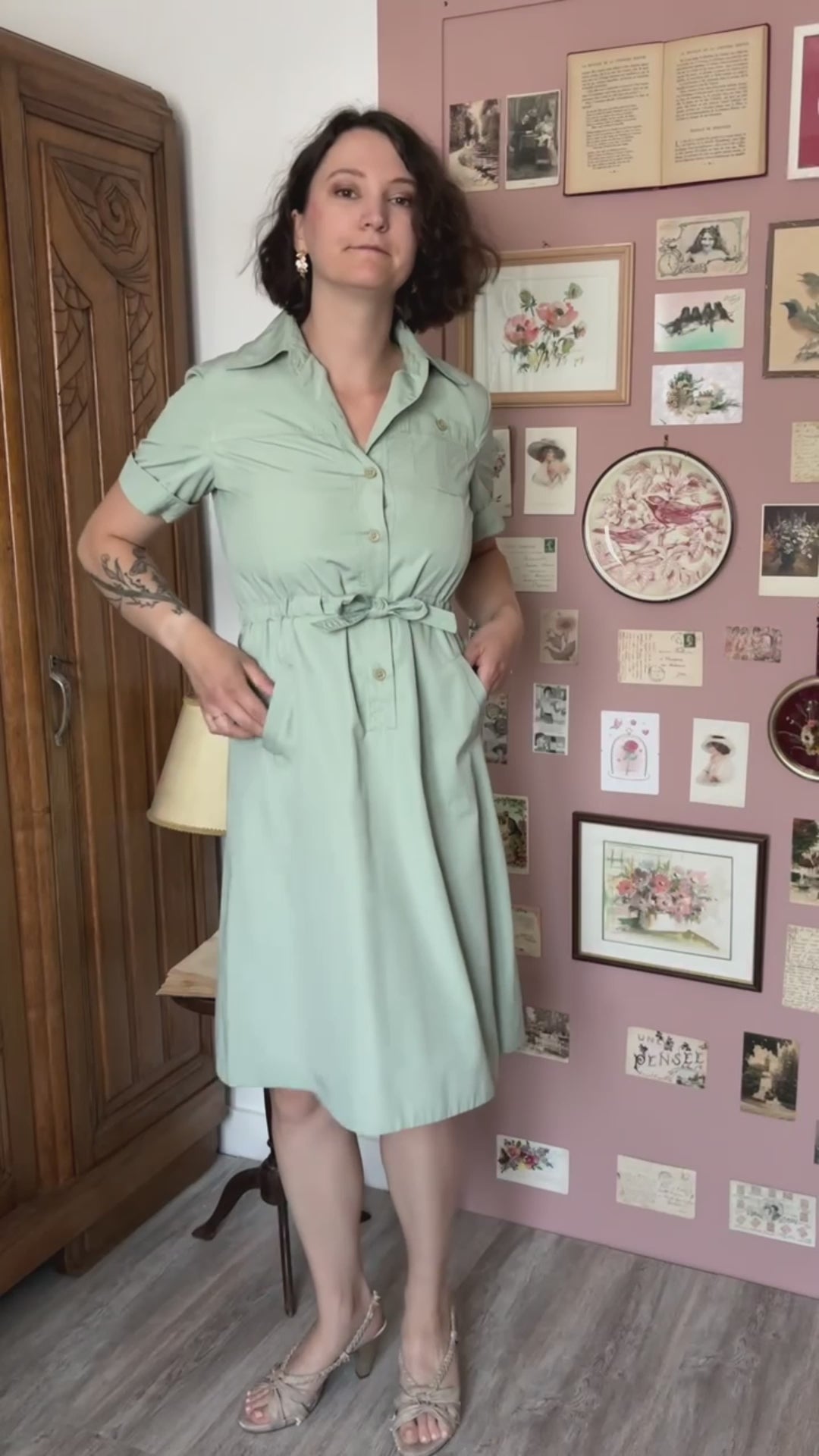 Robe safari vert sauge – T.38/40 – Vintage années 80/90