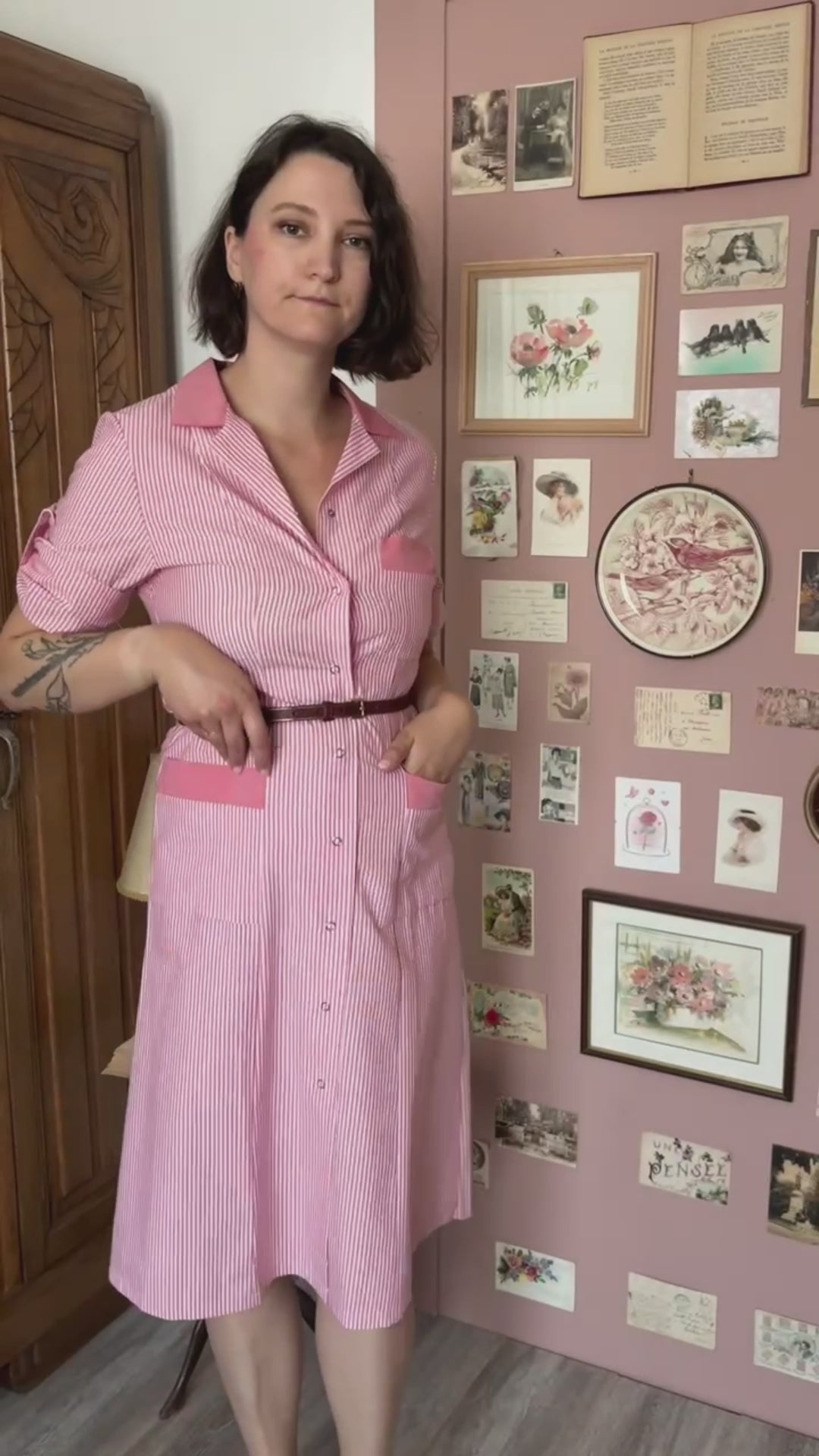 Robe chemise rayée rose – Alsico – T.36 - Vintage- années 2000