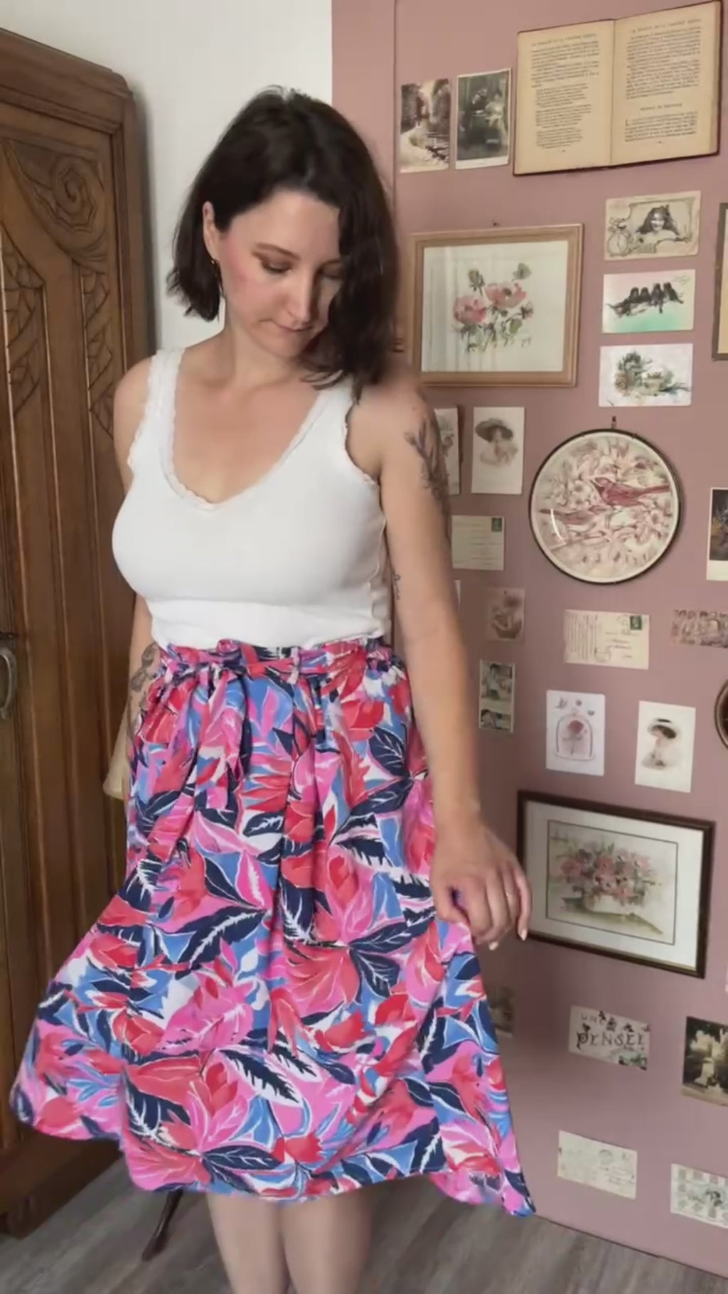 Jupe fluide à motif tropical – Afibel - Du 40 au 52– Vintage années 2000