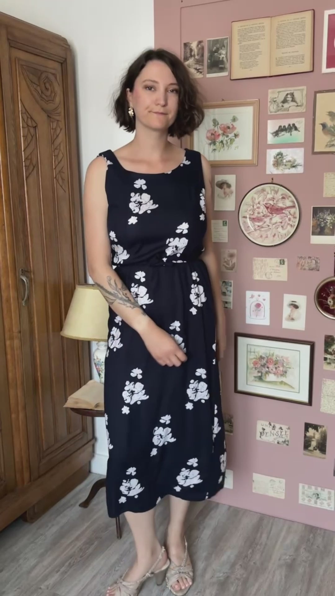 Robe longue fleurie bleu marine – T.38 – Vintage années 90/2000