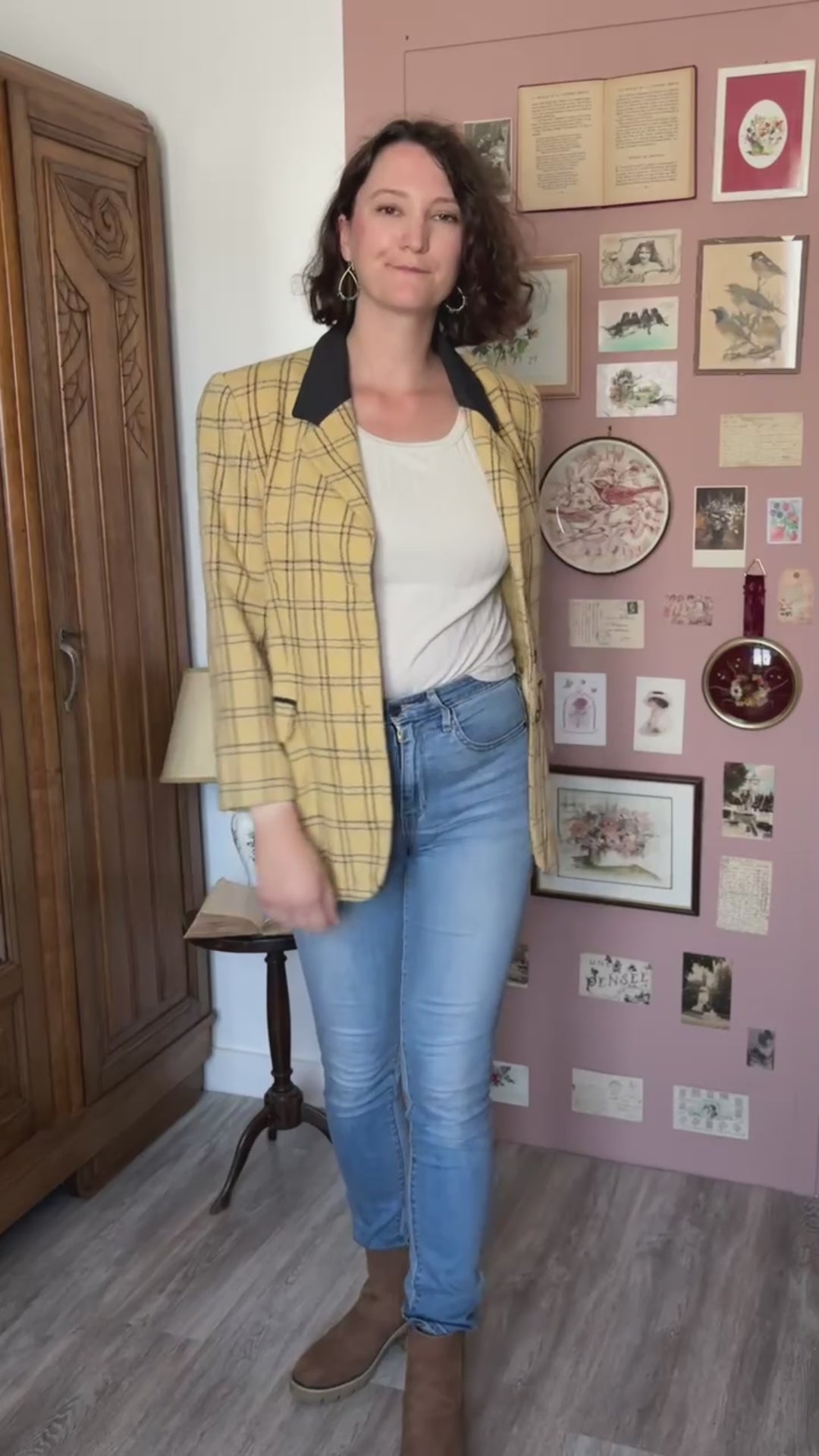 Blazer vintage à carreaux moutarde –T.38/40-  Années 80/90