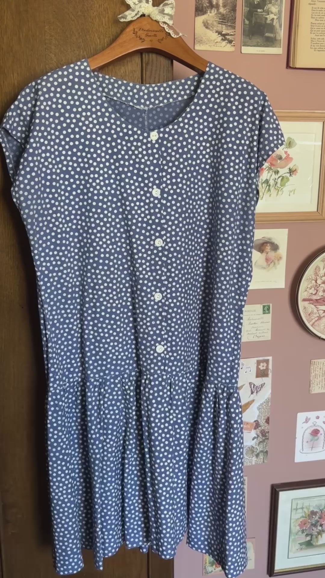 Robe à pois bleue et blanche – Cousue main –T.38/40 -  Vintage années 80/90