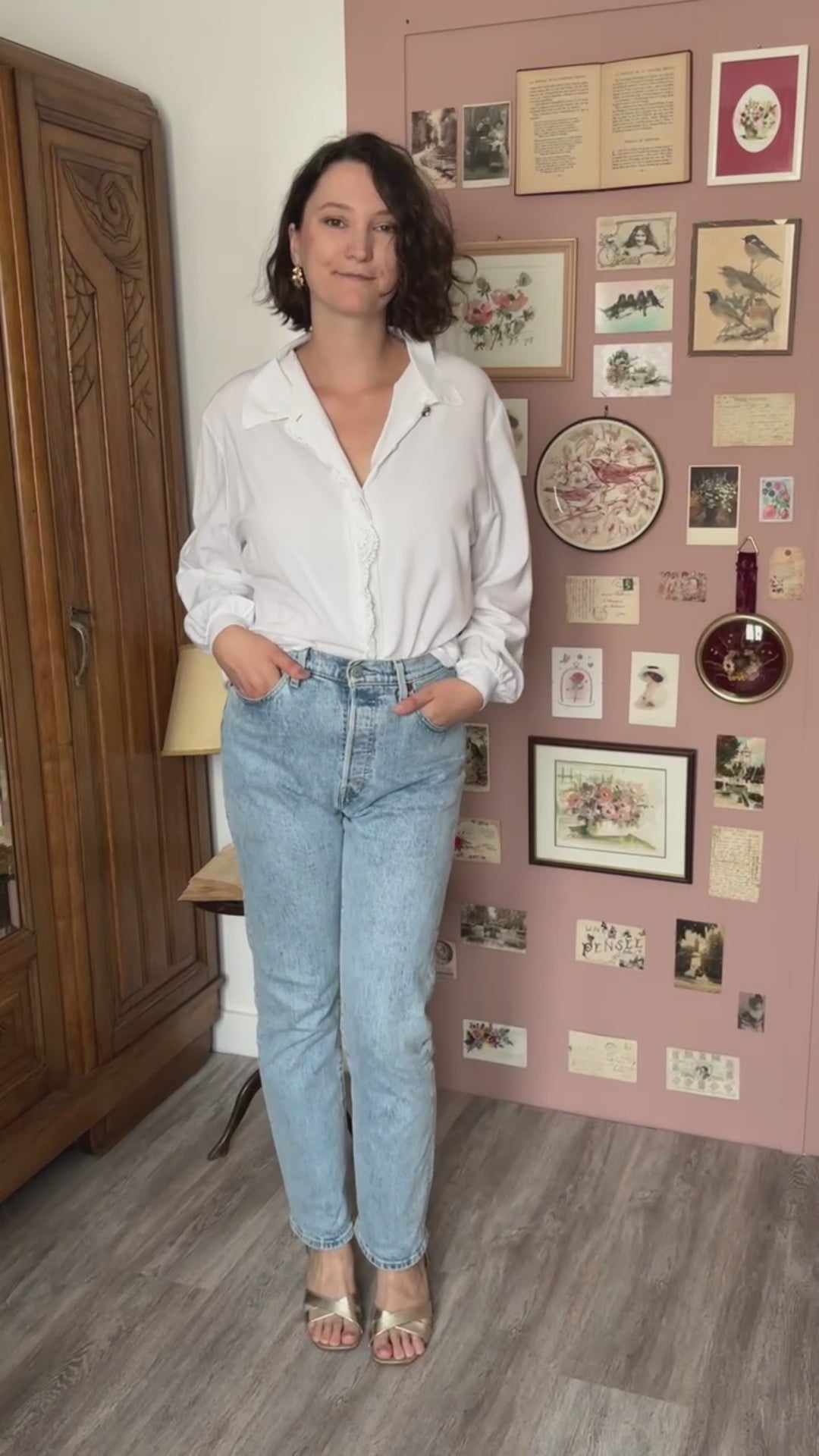Chemise vintage blanche à guipure –  Du 38 au 42  - Années 80