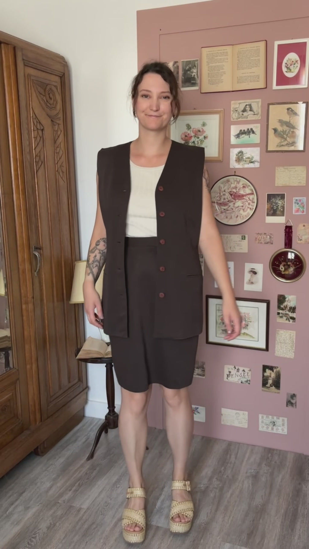 Ensemble jupe & gilet long Campesi – T.38/42 – Vintage années 90