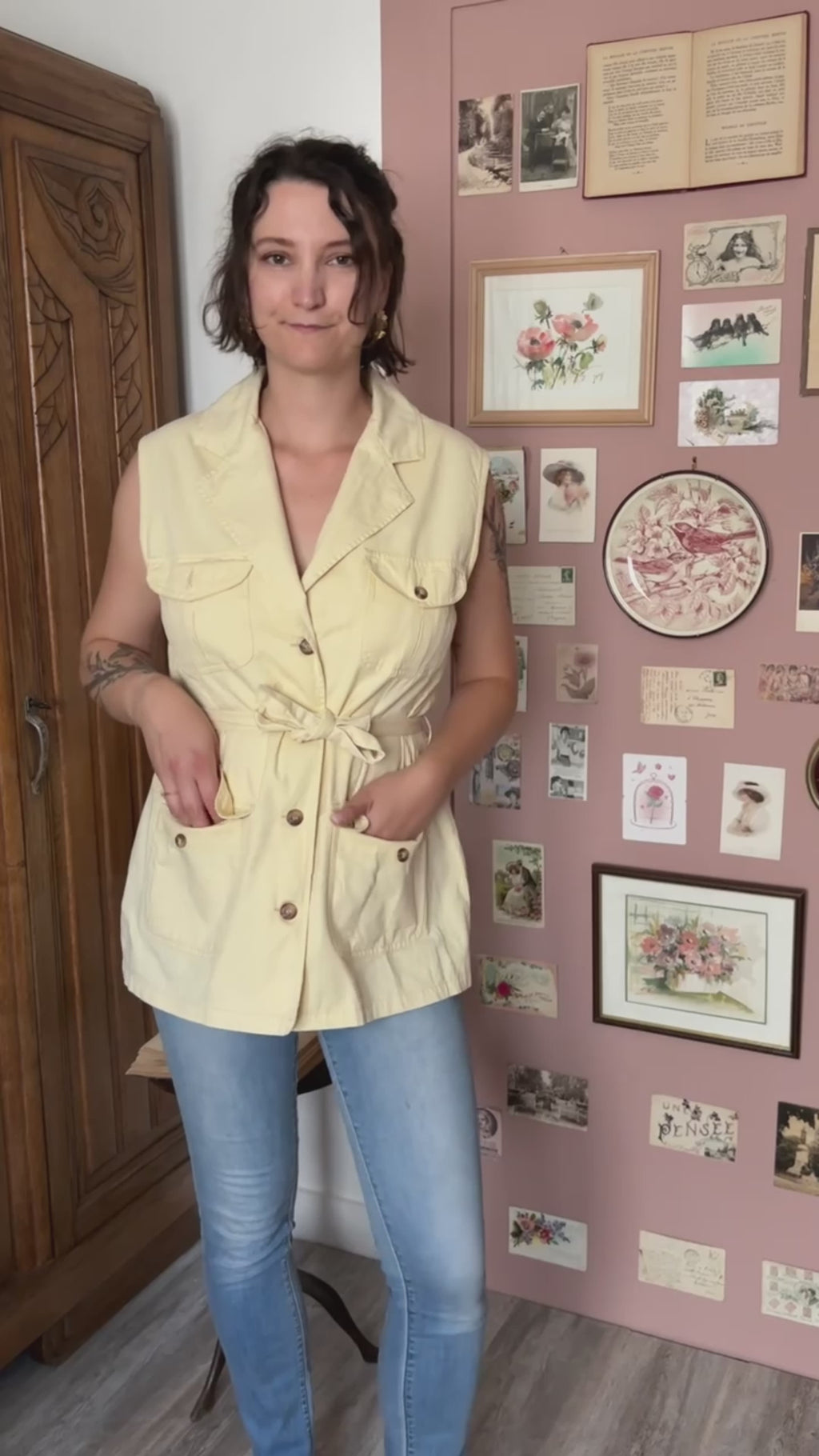 Gilet saharien vintage jaune vanille Kiabi – T. 38 - Années 90/2000