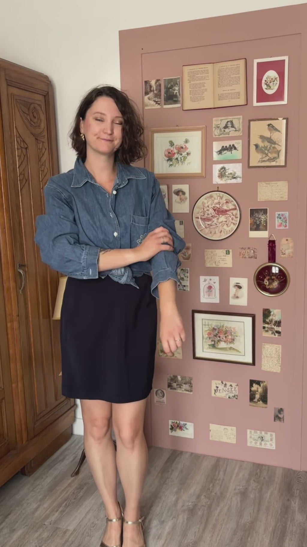 Chemise vintage en jean brut brodée – Du 42 au 46 - Années 90/2000