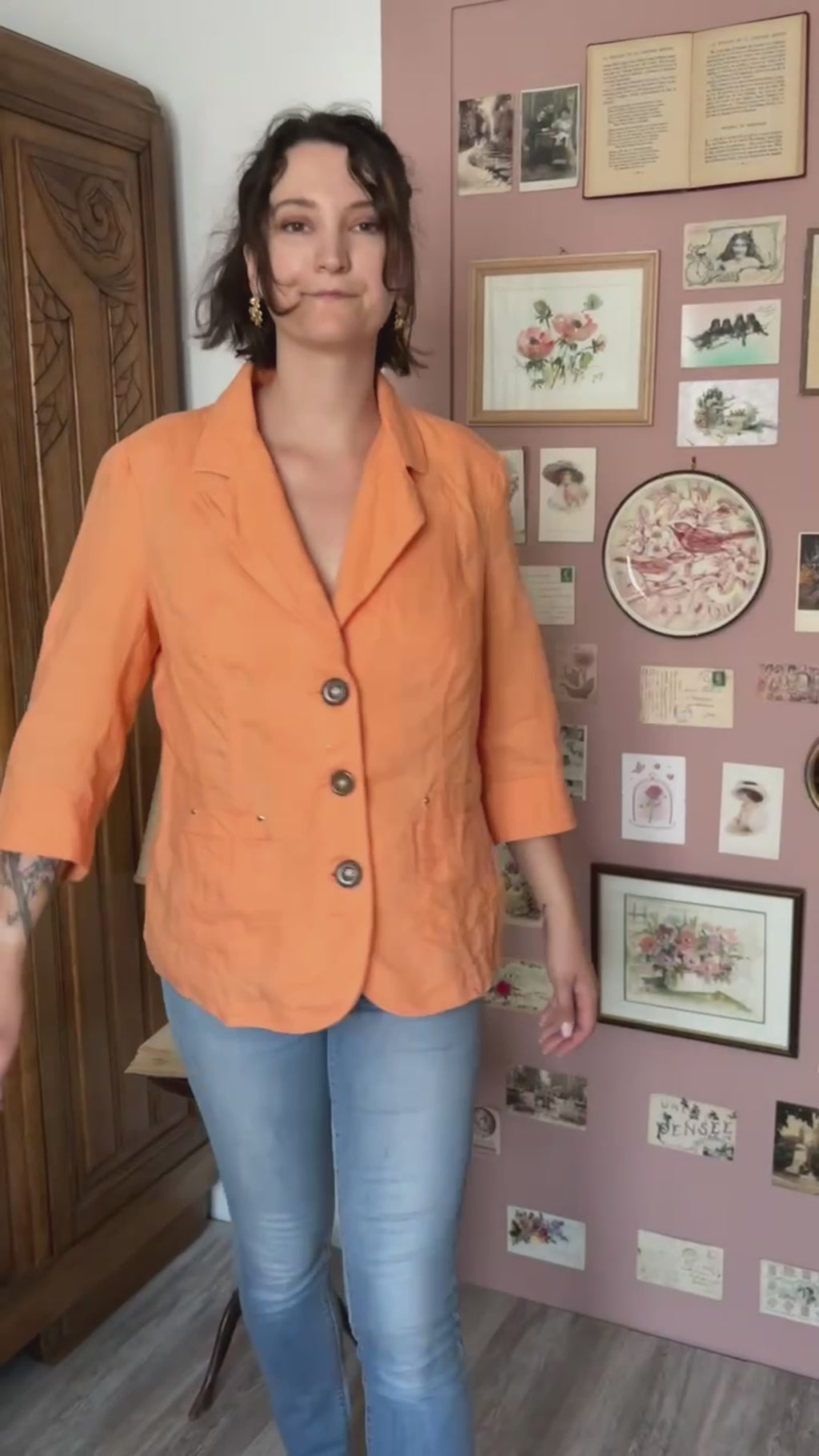 CANDA apricot orange vintage linen shirt – 100% linen – Size 42/44 - 90s/2000s