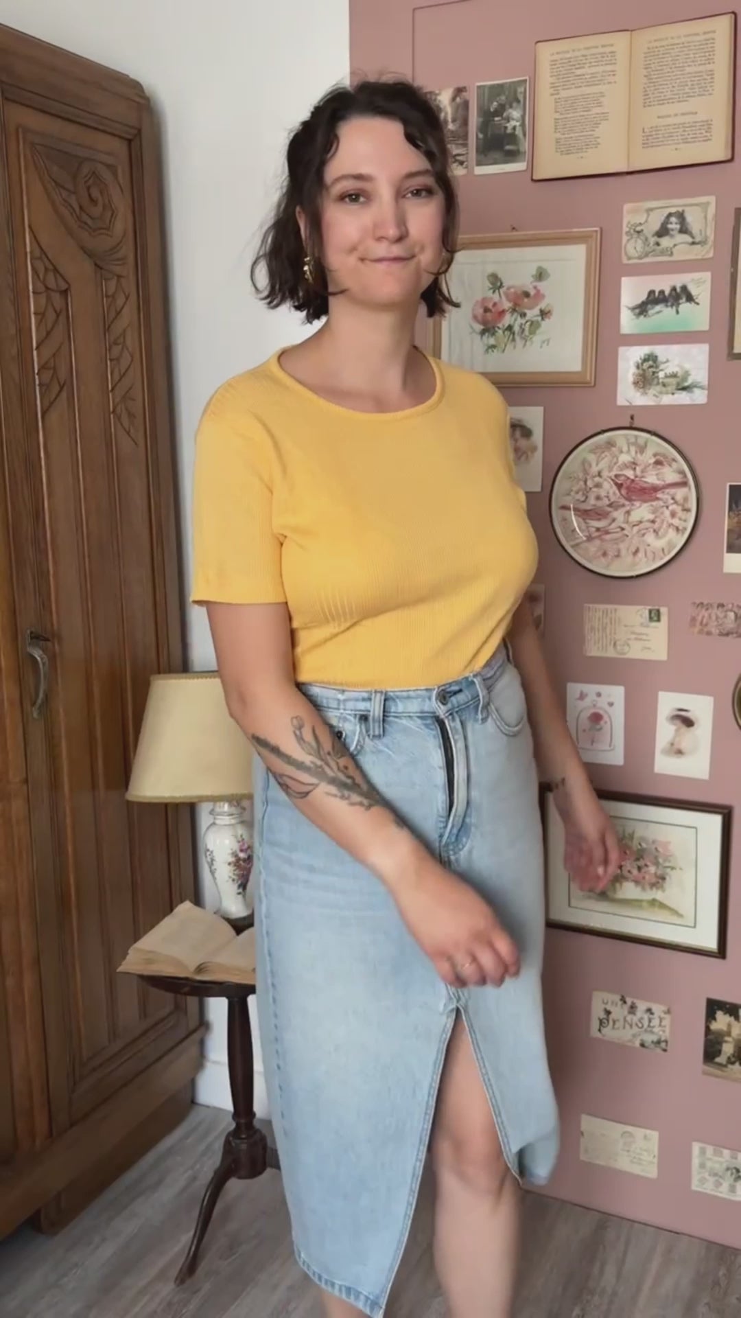 T-shirt vintage côtelé jaune safran – T.36/38 - Années 90