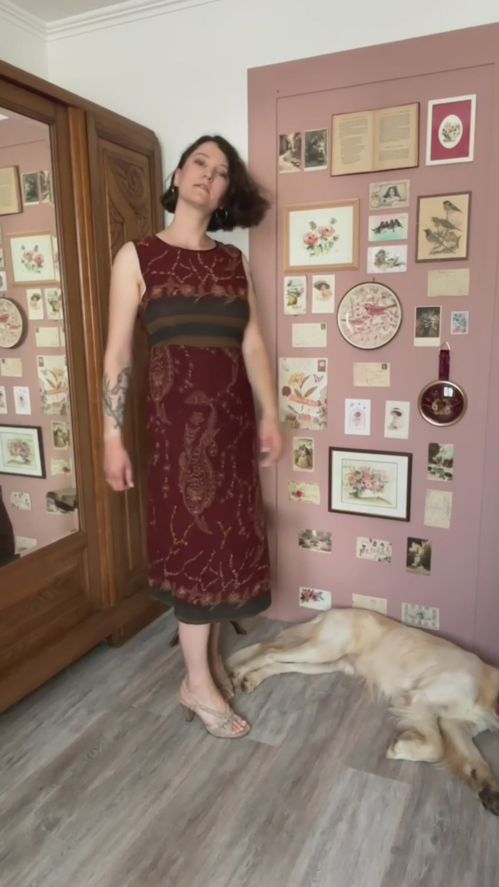 Burgundy long dress with paisley print – Ishwar – Size 8/10 - 90s/2000s Vintage