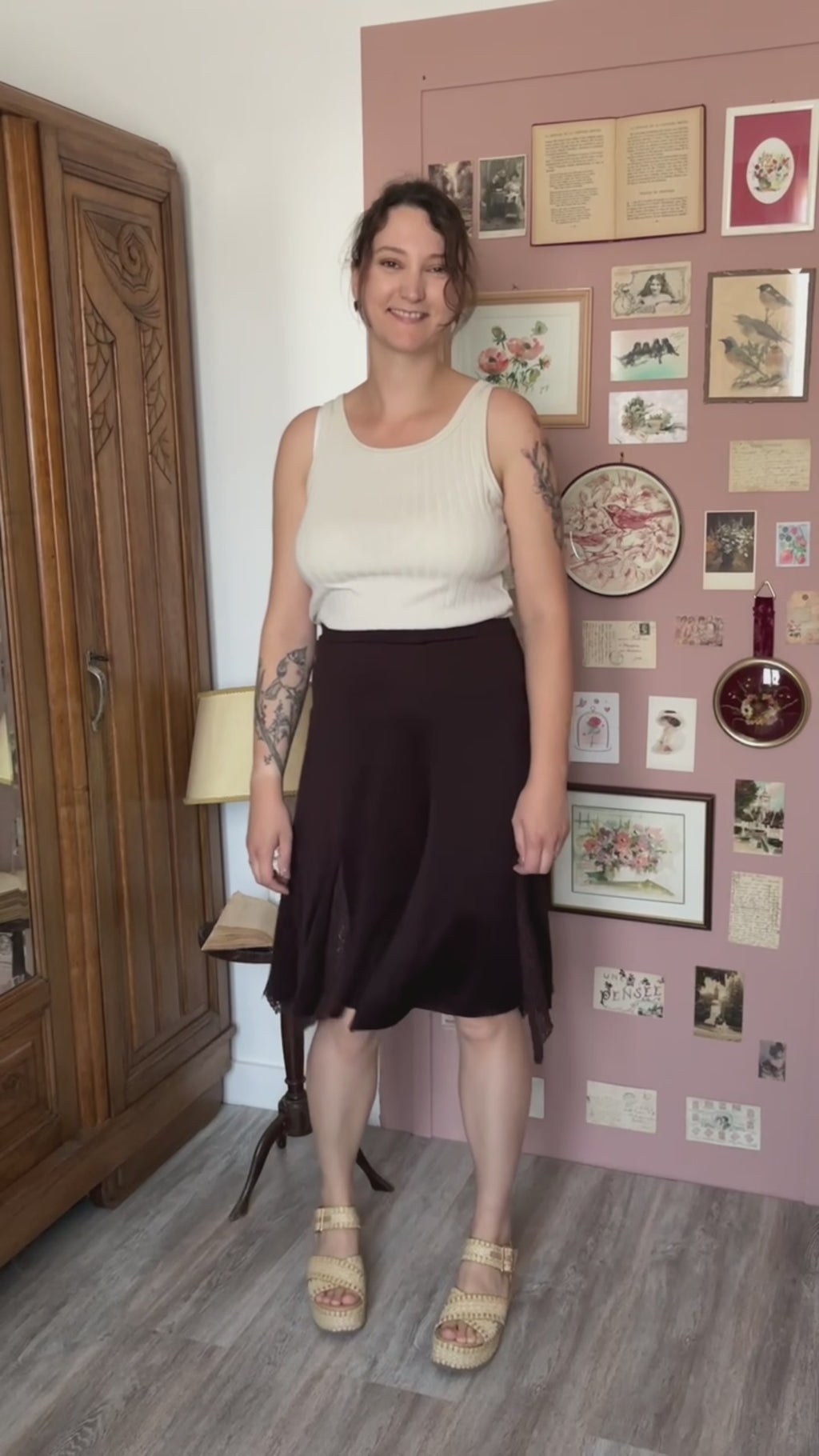Jupe midi bohème à dentelle – T.44/46 – Vintage années 2000