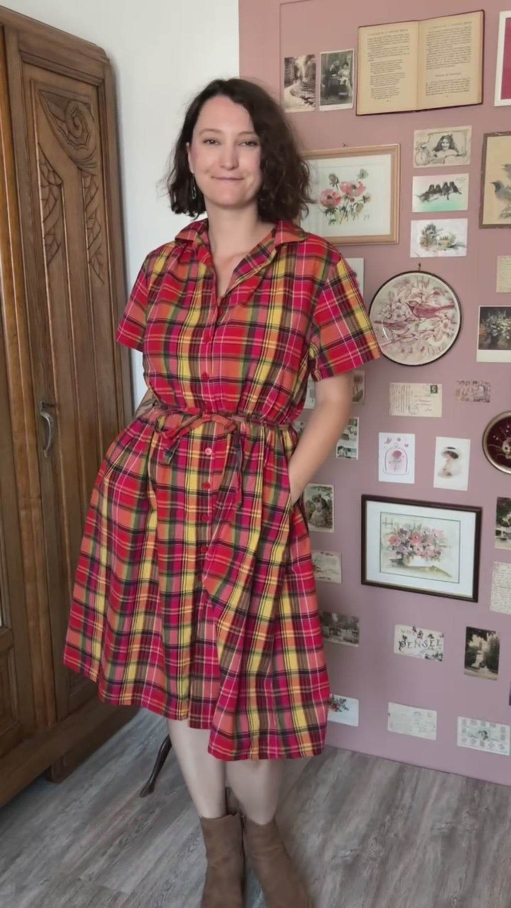 Robe-chemise à carreaux multicolores – Du 38 au 44  – Années 80/90