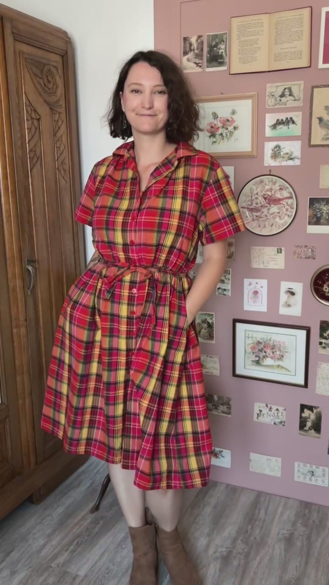 Robe-chemise à carreaux multicolores – Du 38 au 44  – Années 80/90