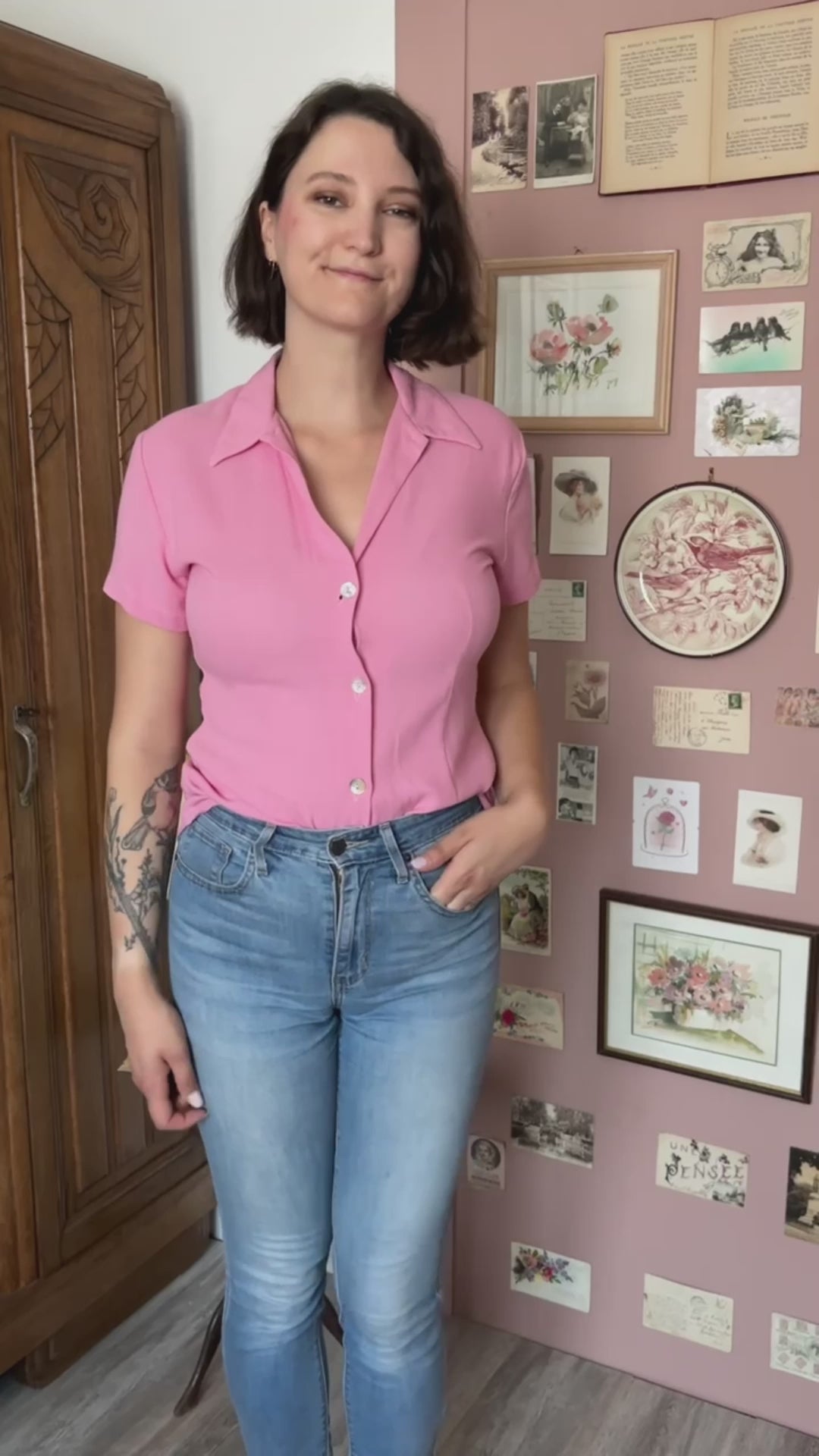 Chemisier rose en viscose Camaïeu – T.36 / petit 38 – Vintage années 90/2000