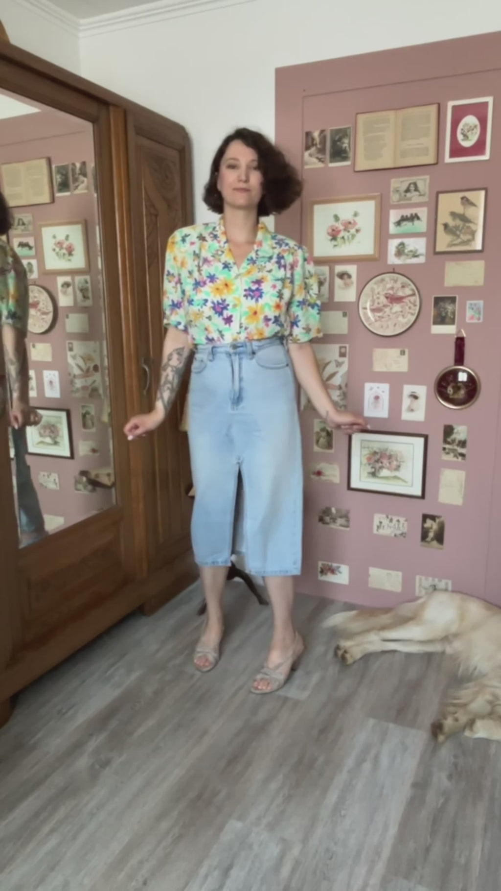 Chemisier fluide fleuri ceinturé – Du 40 au 44 - Vintage années 80