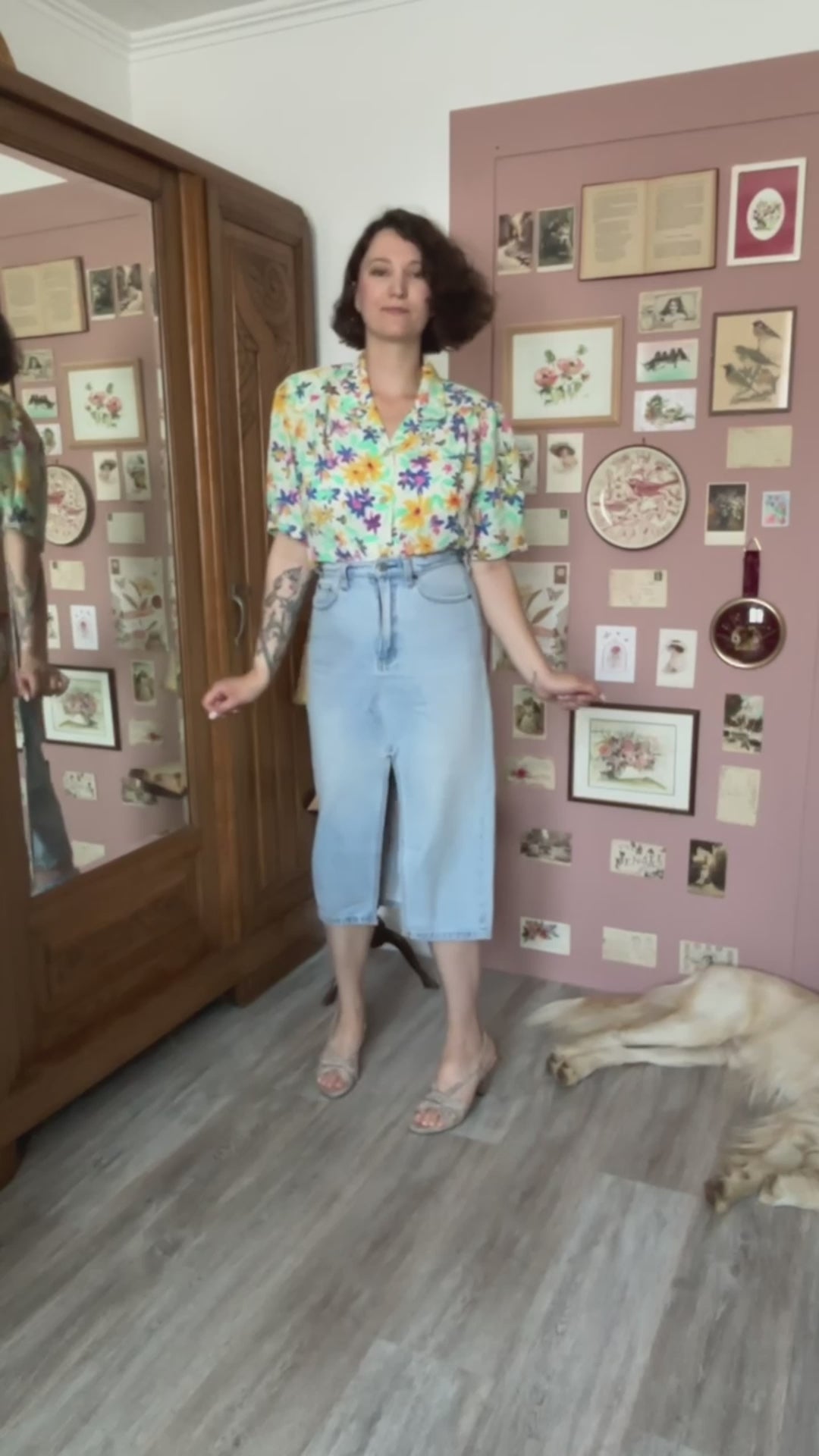 Chemisier fluide fleuri ceinturé – Du 40 au 44 - Vintage années 80