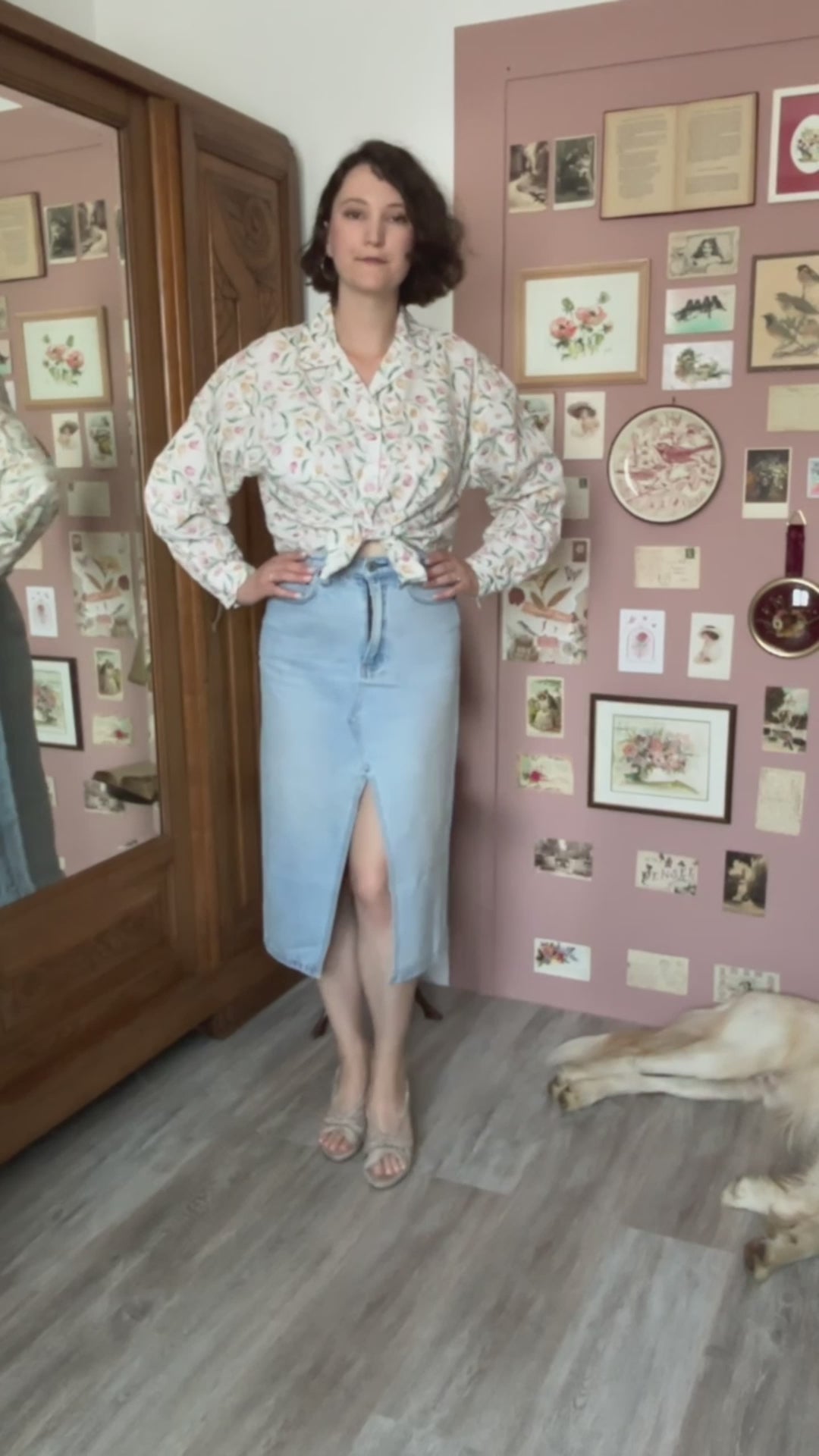 Chemise fleurie blanche tulipes – T.44/46 – Vintage années 90