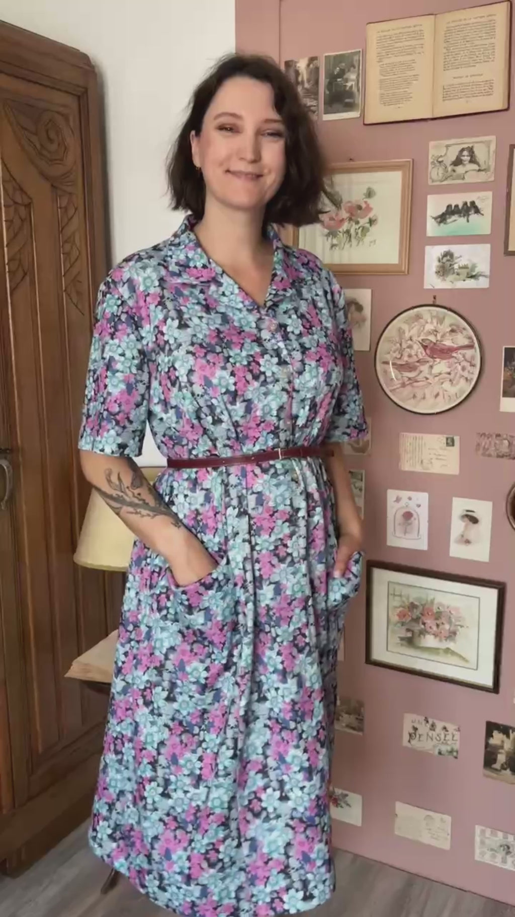 Robe chemise vintage fleurie – T.46/48 – Années 90