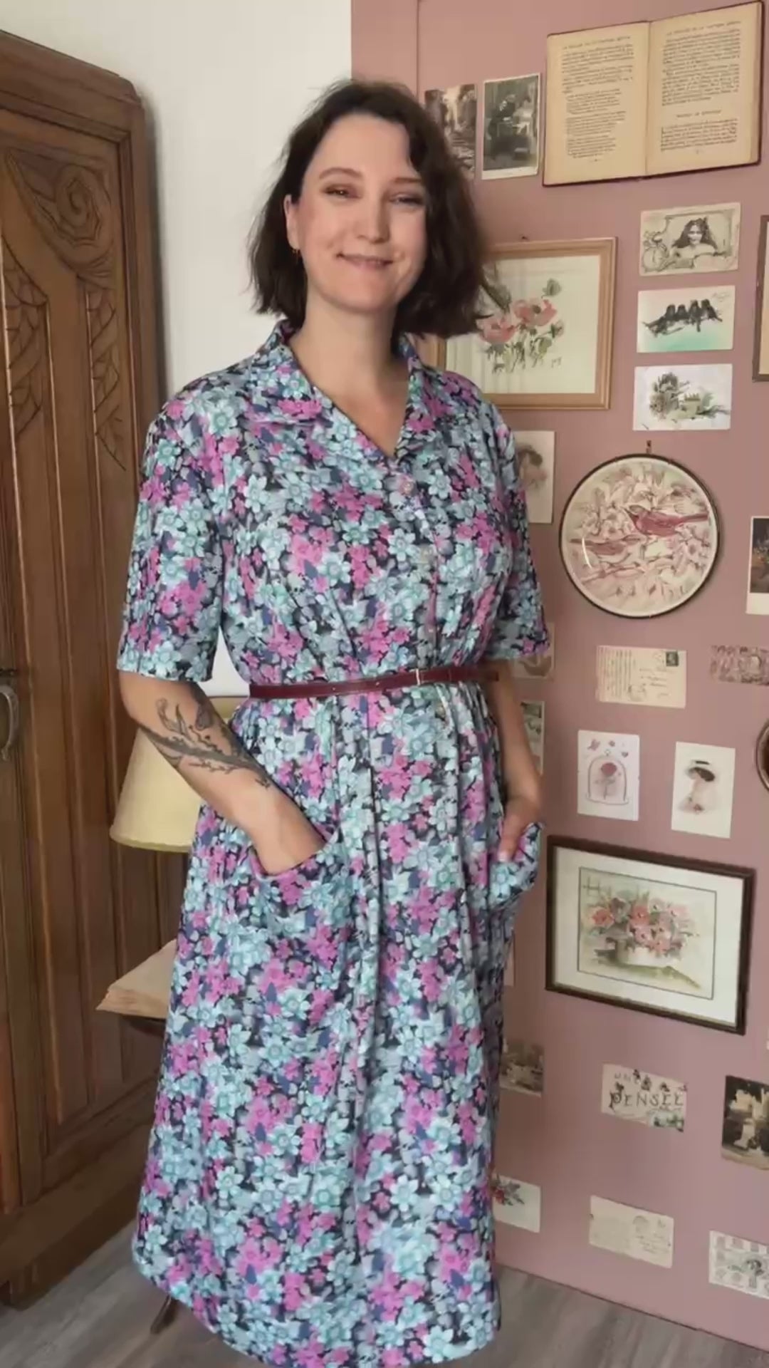 Robe chemise vintage fleurie – T.46/48 – Années 90
