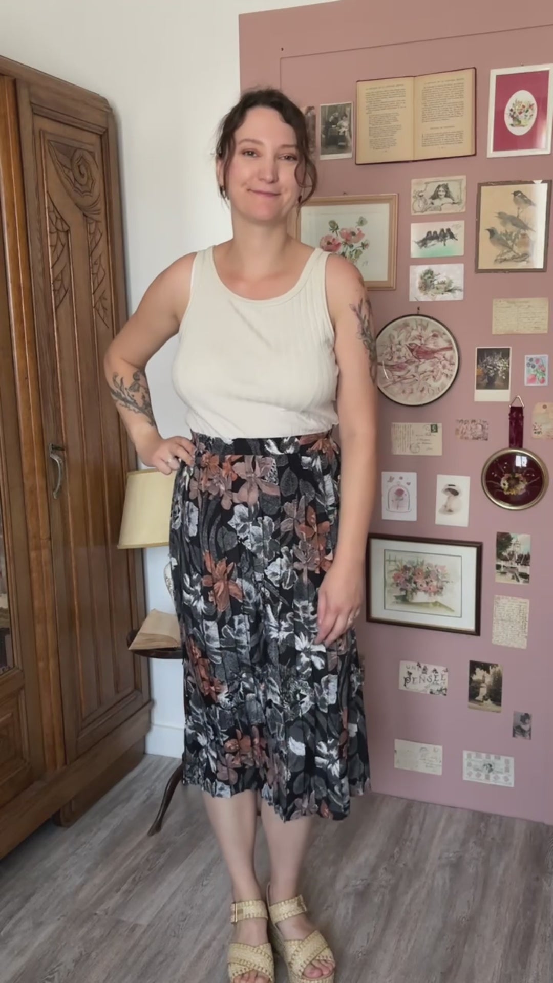 Jupe midi plissée fleurie Furtif – T.44/46 – Vintage années 90/2000