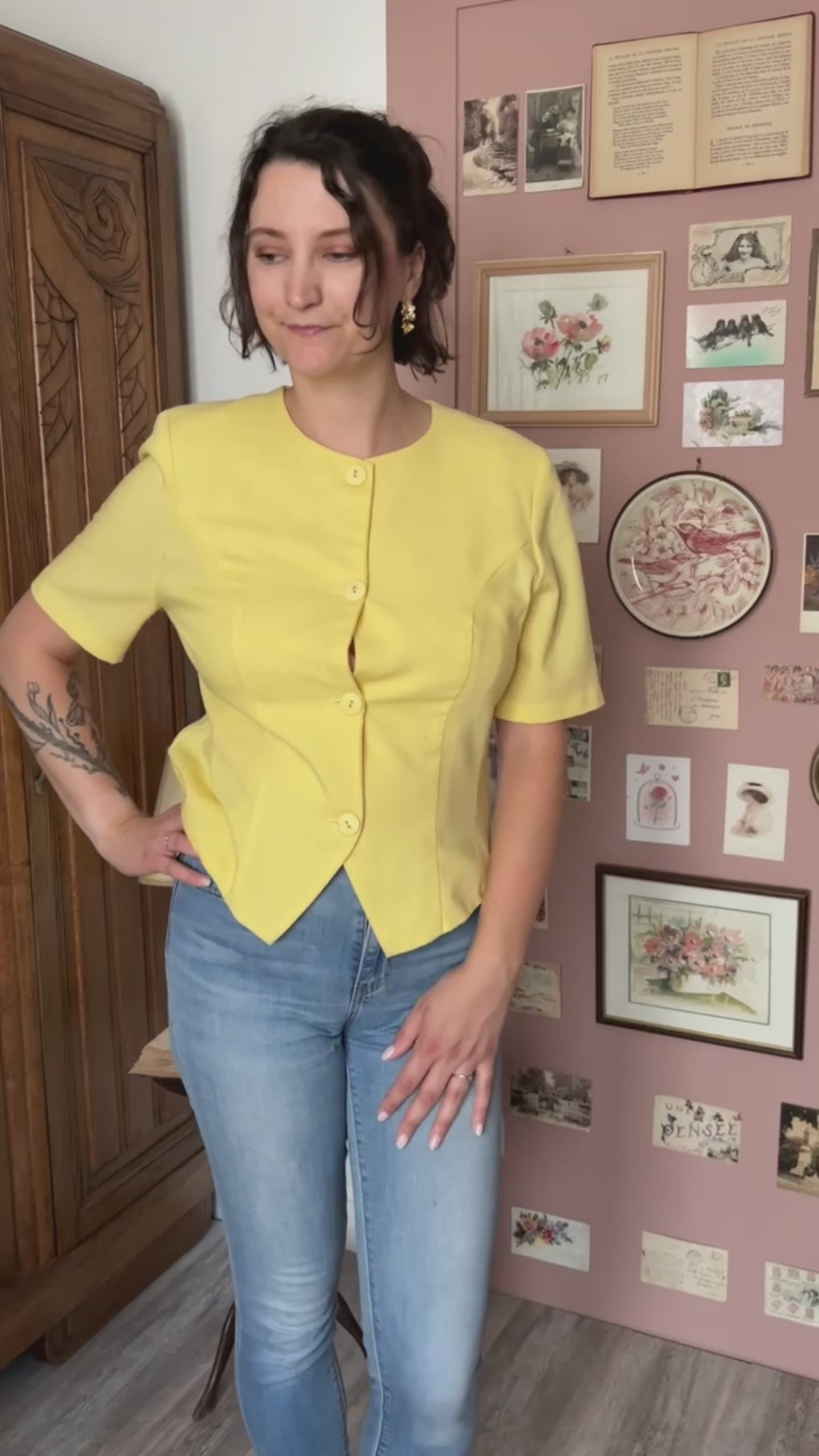 Vintage pastel yellow button-up jacket – Size M - 90s