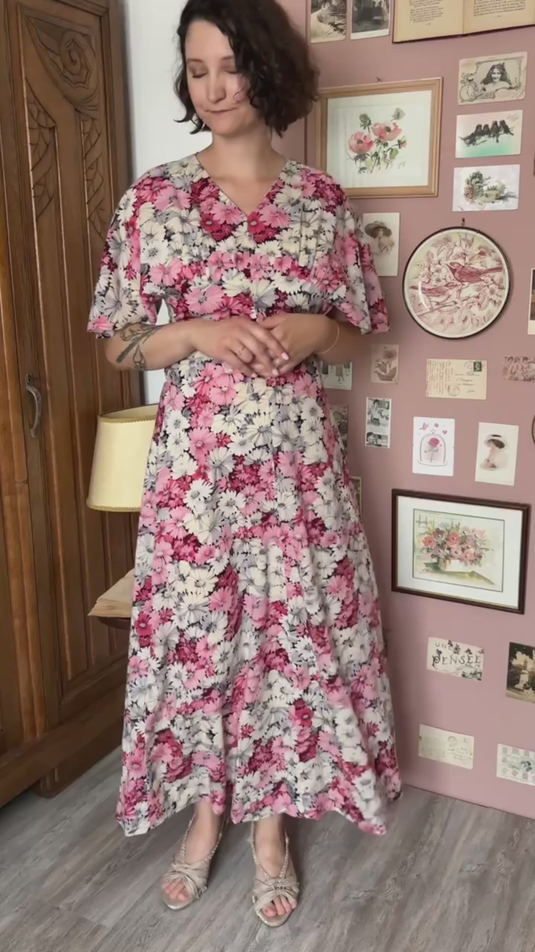 Robe longue fleurie cousue main - T.36 - Vintage - Années 70/80