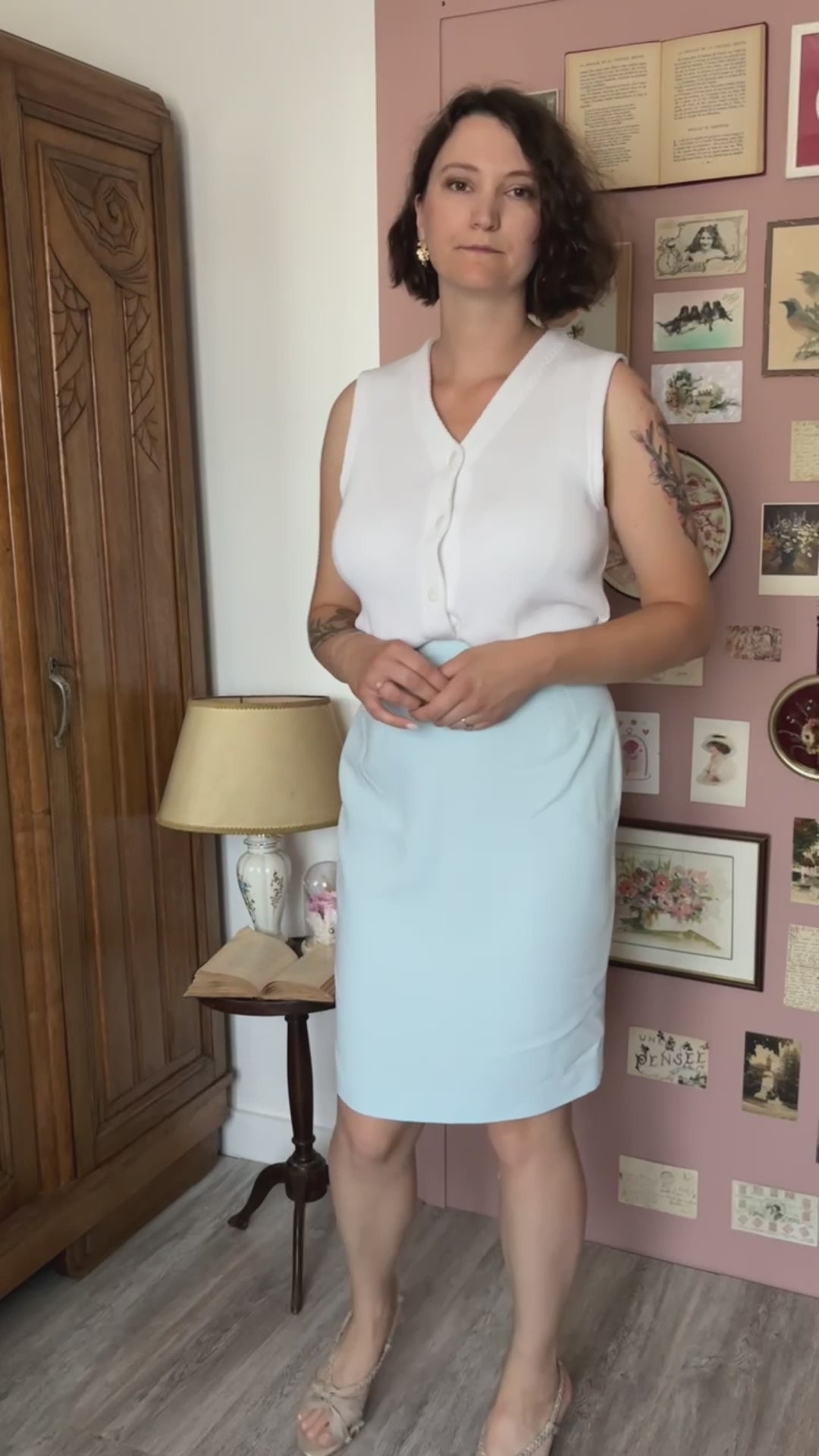 Jupe droite tailleur bleu ciel 1.2.3 Paris – T.36 – Vintage années 90/2000
