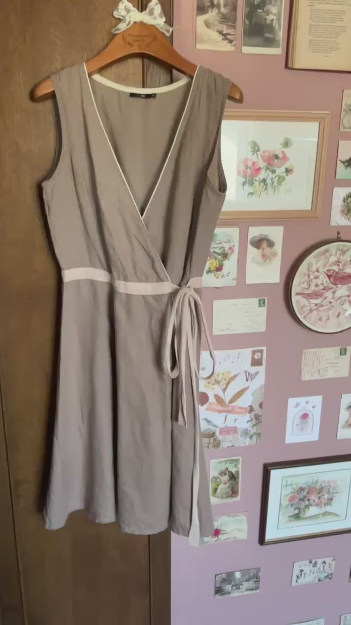Robe portefeuille en lin camel – T.38/40 -Vintage années 90/2000