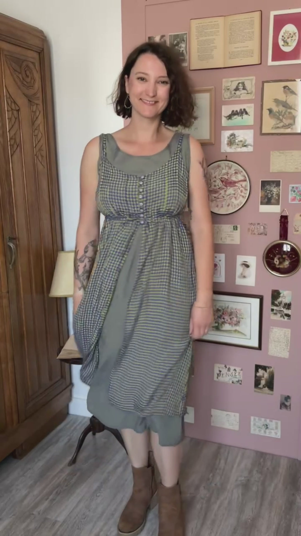 Pinafore-style plaid maxi dress – Size 38 – 90s/2000s