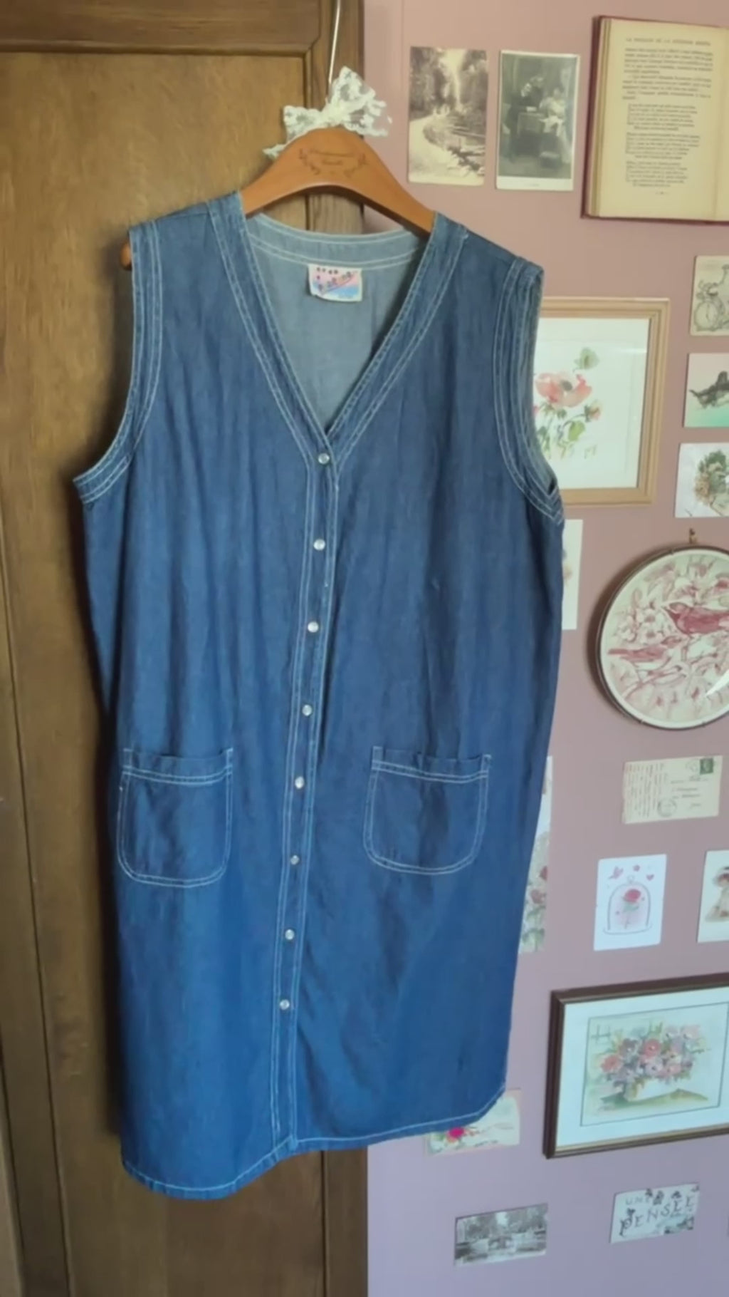 Robe denim sans manches boutonnée – Du 42 au 46 - Vintage années 90