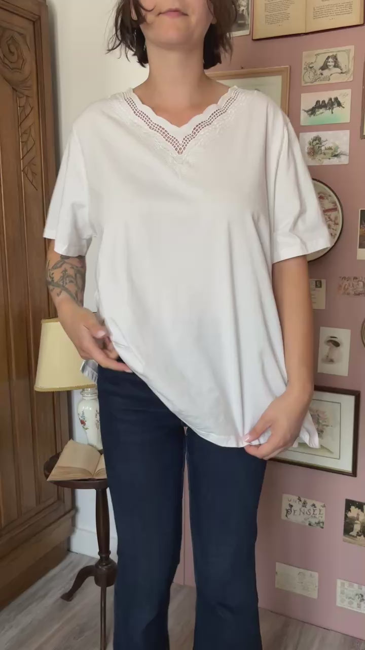 T-shirt vintage blanc brodé Afibel – T.54/56 – Années 90/2000
