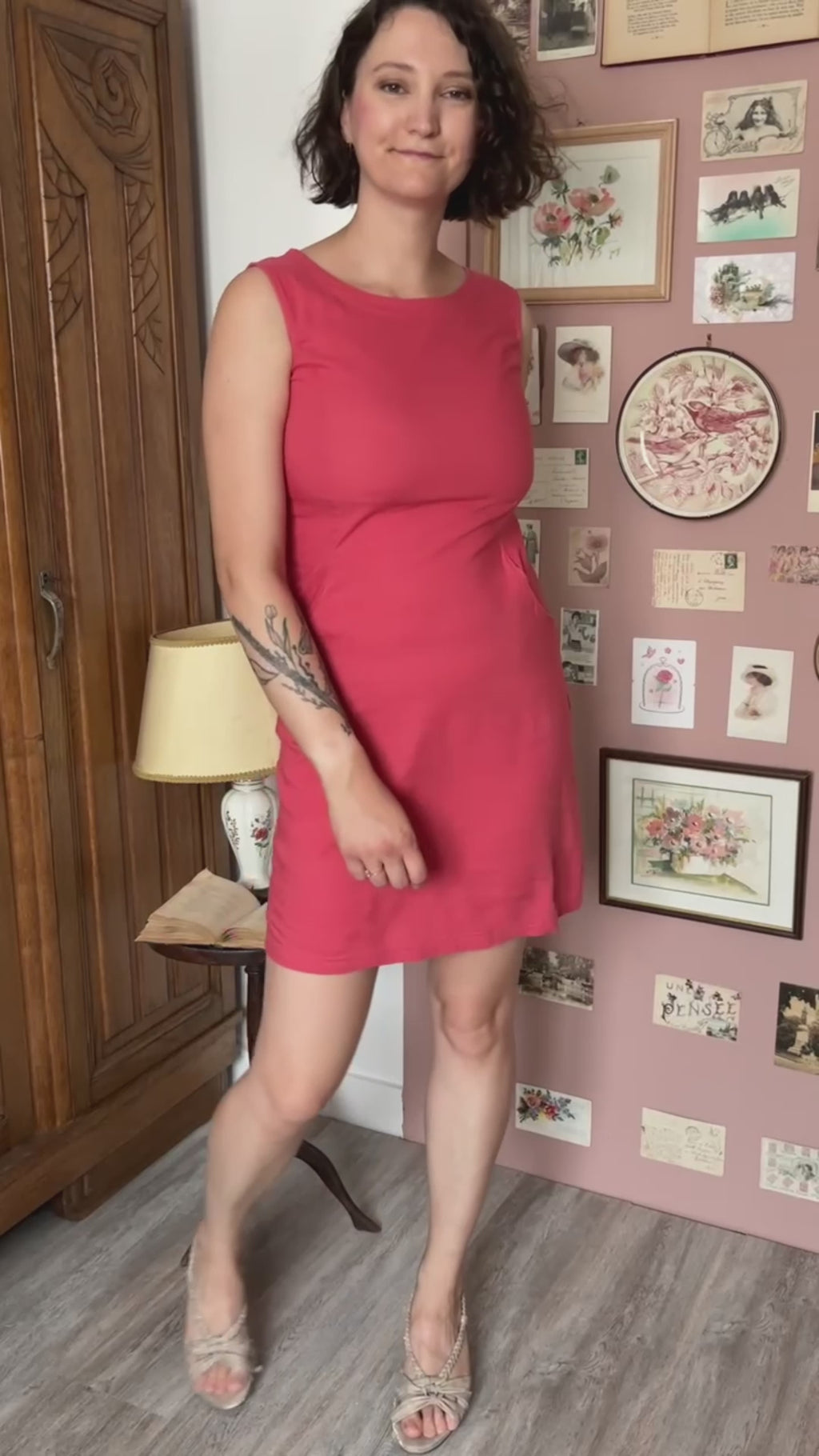 Robe en lin framboise - T.36/38- Vintage - Années 2000