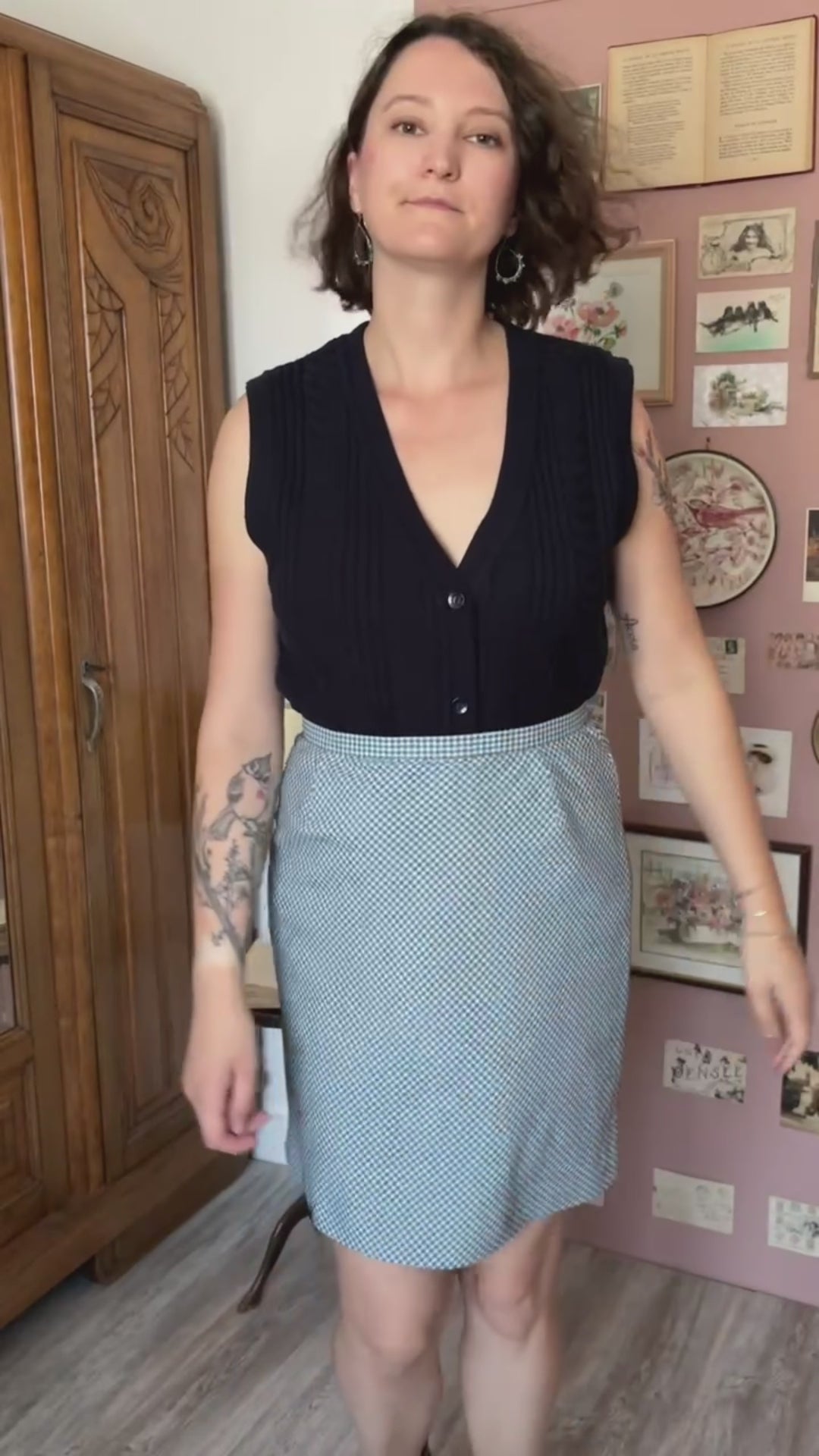 Micro-check A-line mini skirt – Size 10 (US) / 12 (UK) – 90s