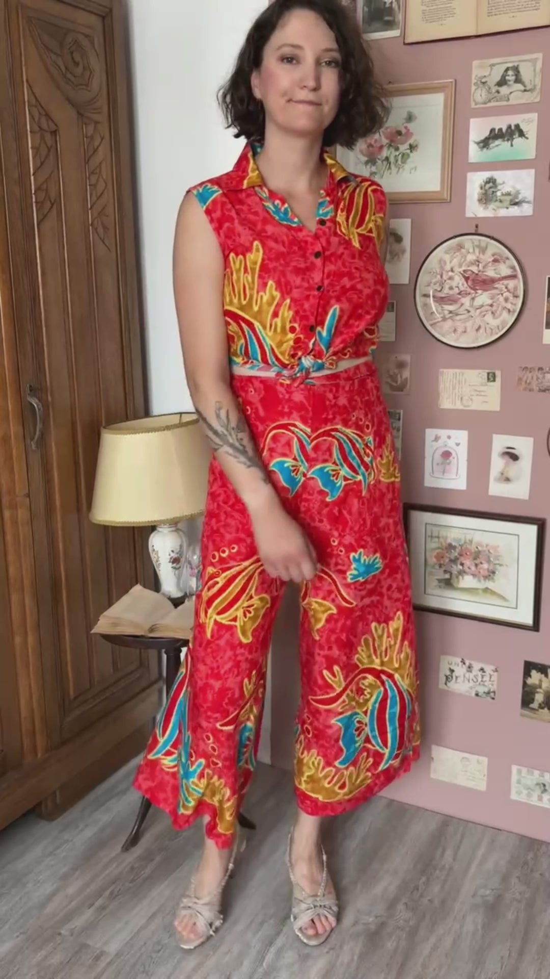 Ensemble vintage tropical rouge – T. jusqu'au 38 – Années 90/2000