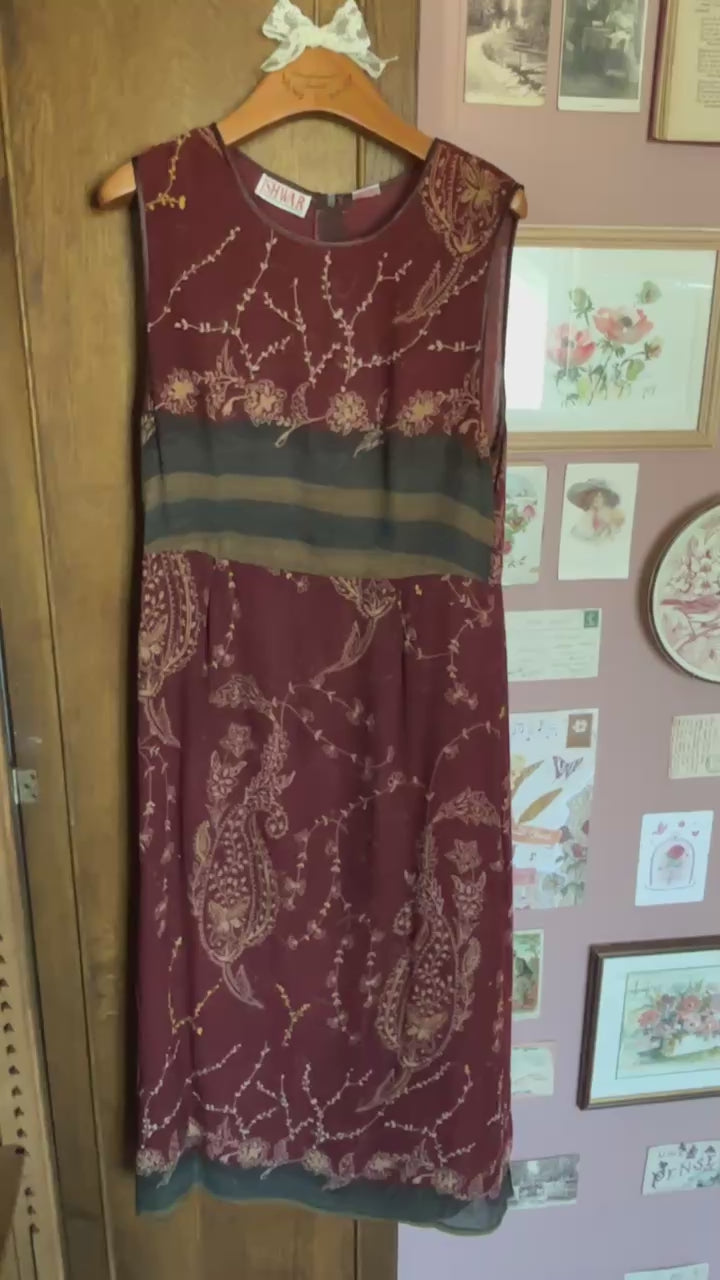Burgundy long dress with paisley print – Ishwar – Size 8/10 - 90s/2000s Vintage